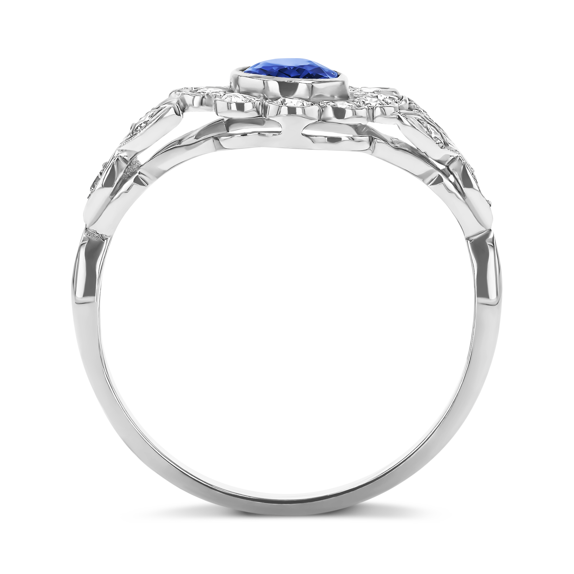 Oval Cut 1.00ct Sapphire and Diamond Cluster Ring Oval Cut, Millegrain Set_3