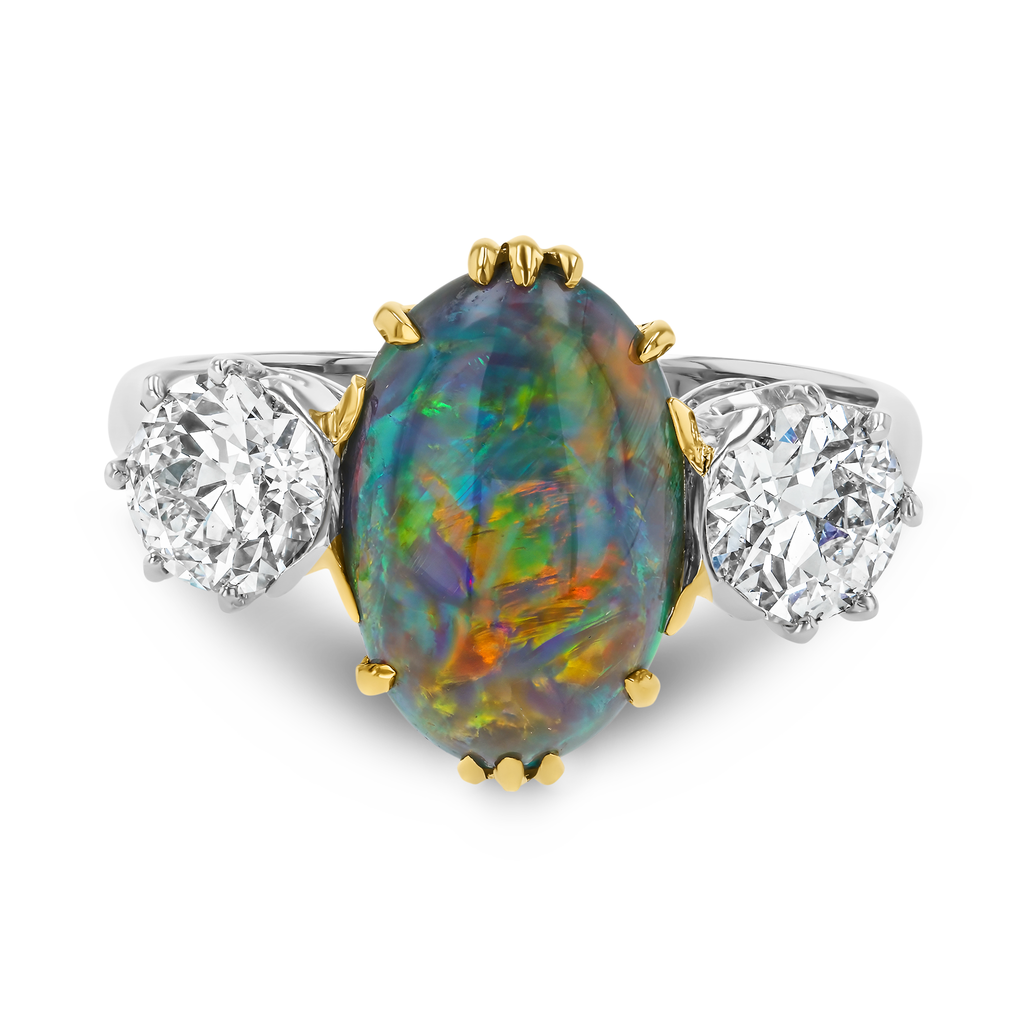 Edwardian Black Opal and Diamond 3 Stone Ring Oval Cut, Claw Set_2