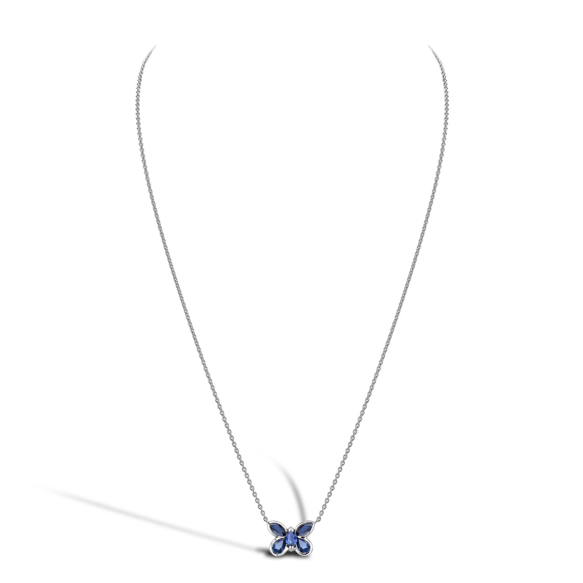 Butterfly Blue Sapphire Pendant Necklace Pear and Marquise Cut, Rubover Set_2