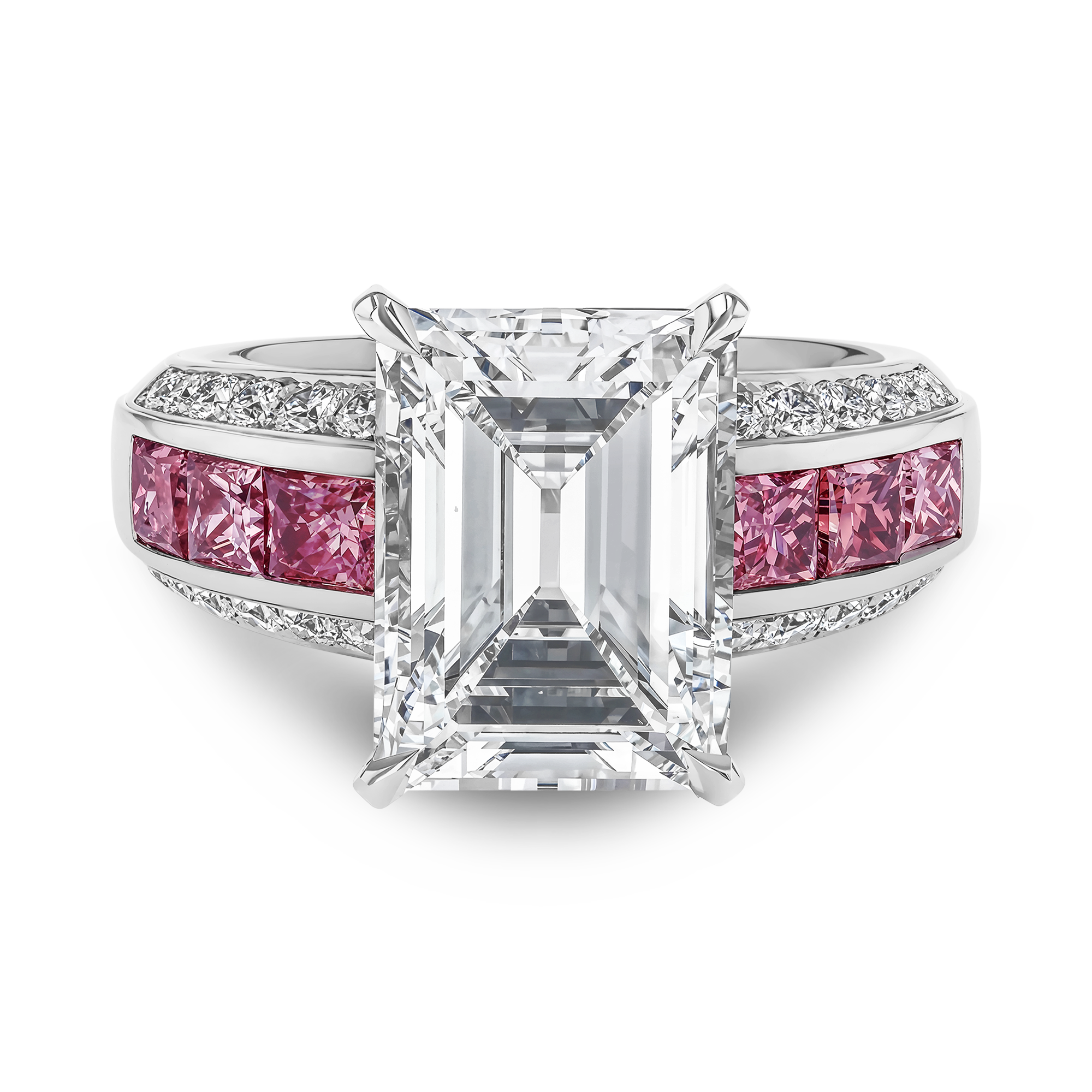 Masterpiece Emerald Cut 5.02ct Diamond and Fancy Pink Diamond Ring Emerald Cut, Claw Set_2