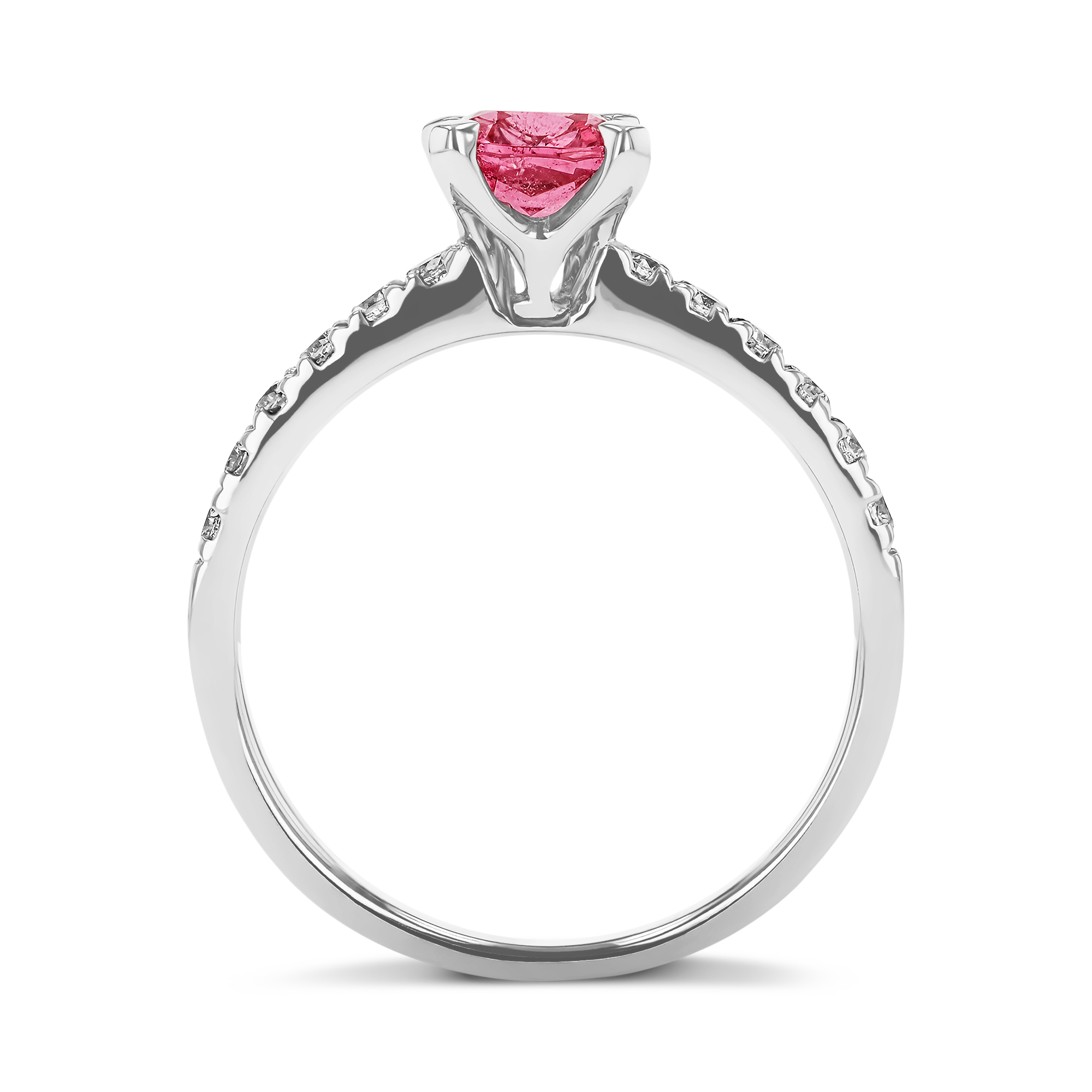 Pink Tourmaline and Diamond Ring Cushion and Brilliant Cut, Claw Set_3