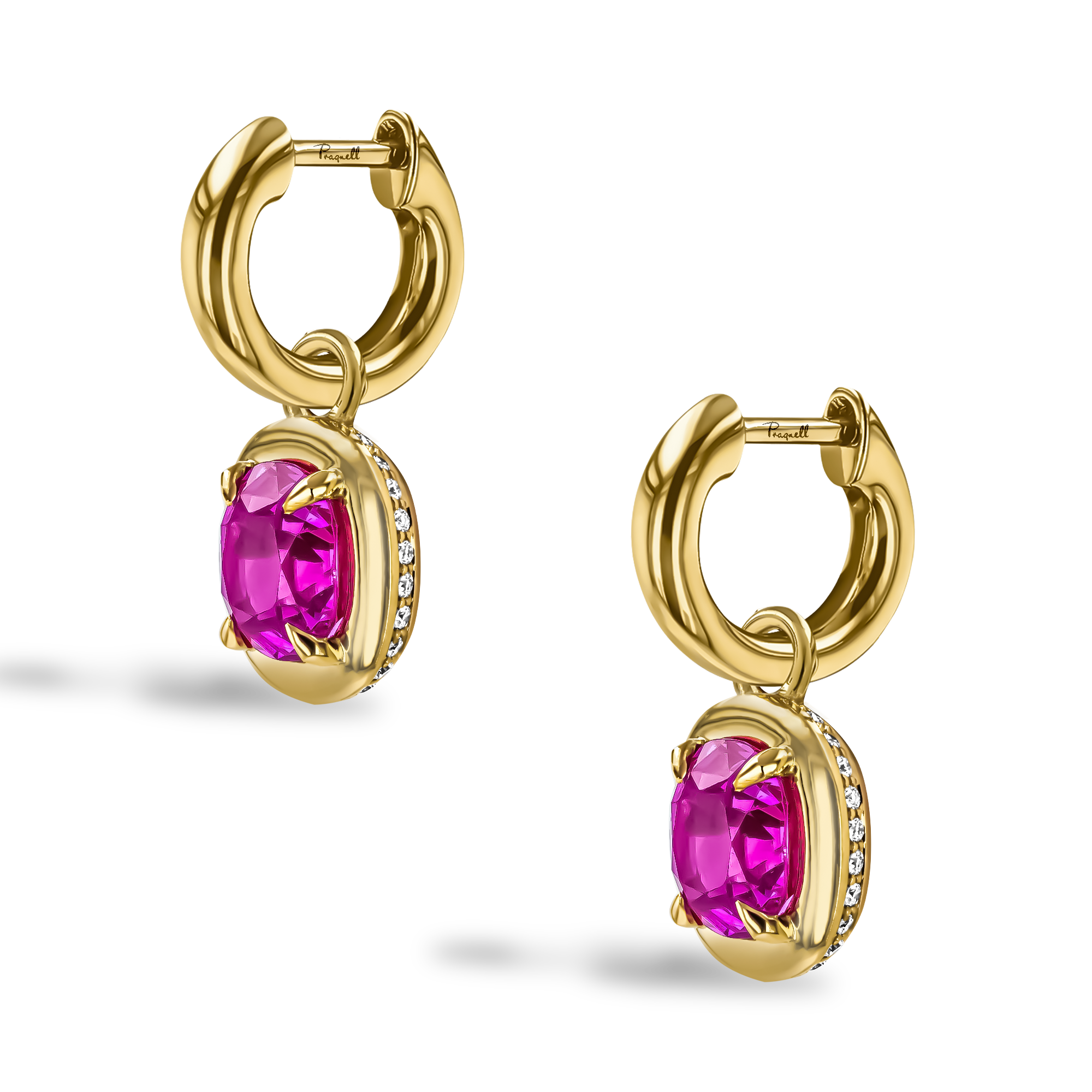 Masterpiece Skimming Stone 2.12ct Pink Sapphire Earrings Cushion modern cut, Claw set_3