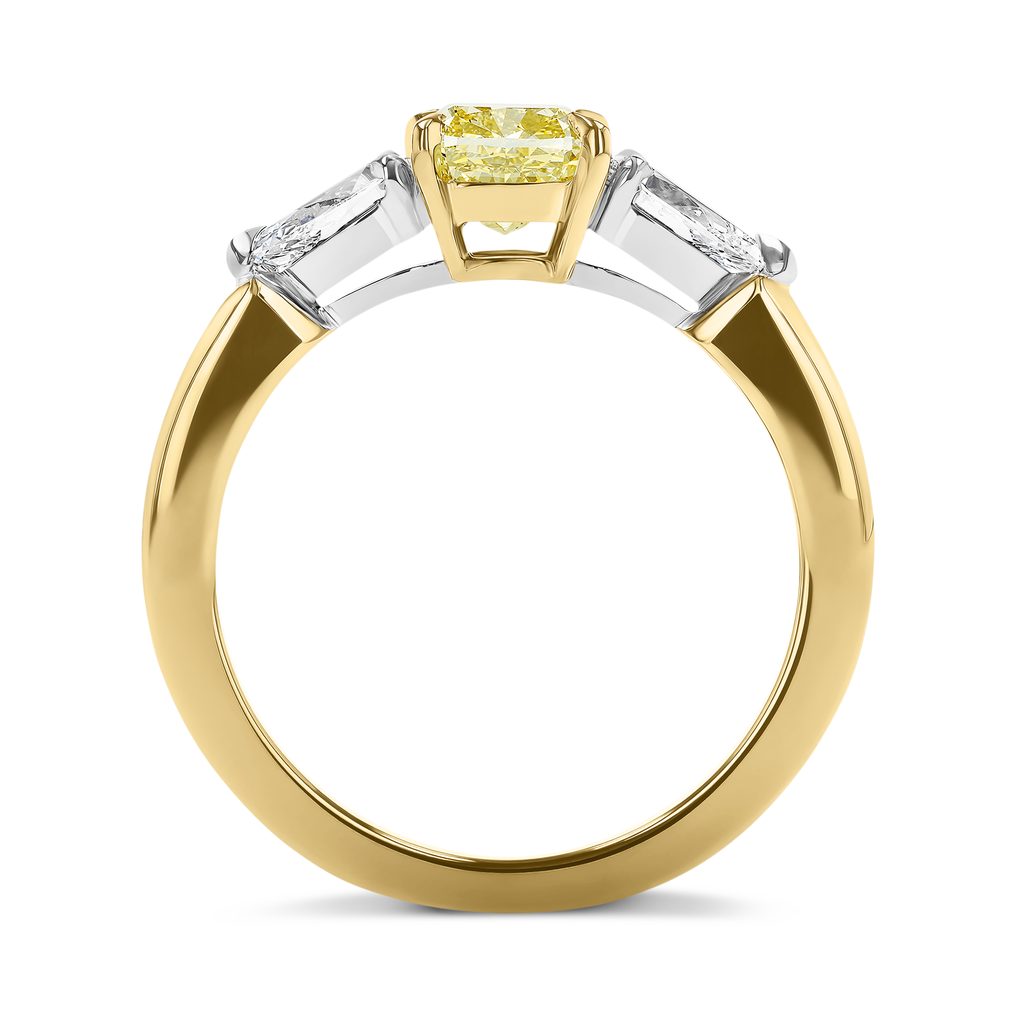 Cushion Cut 1.24ct Kimberley Fancy Intense Yellow Diamond Three Stone Ring Cushion modern cut, Claw set_3