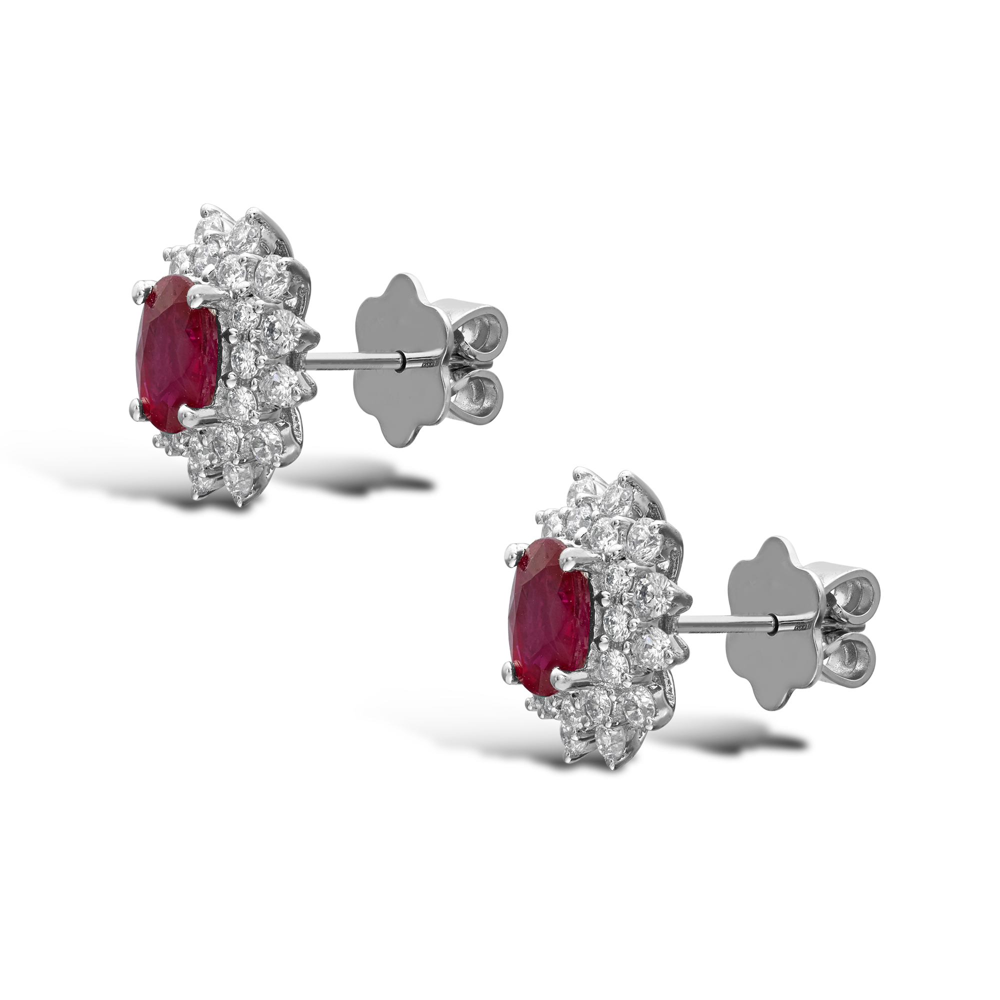 Oval Ruby and Diamond Earrings Oval & Brilliant Cut, Claw Set_2