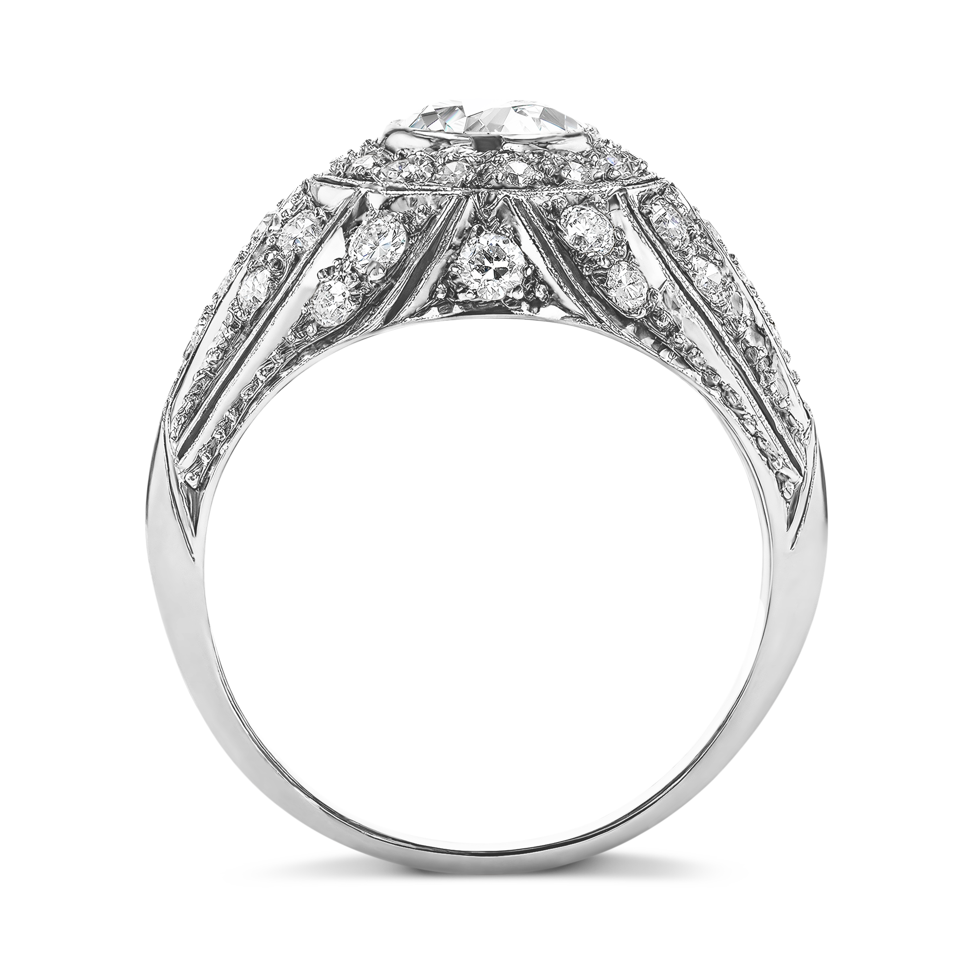 Retro Old Cut 0.90ct Diamond Bombé Ring Old European Cut, Rubover Set_3