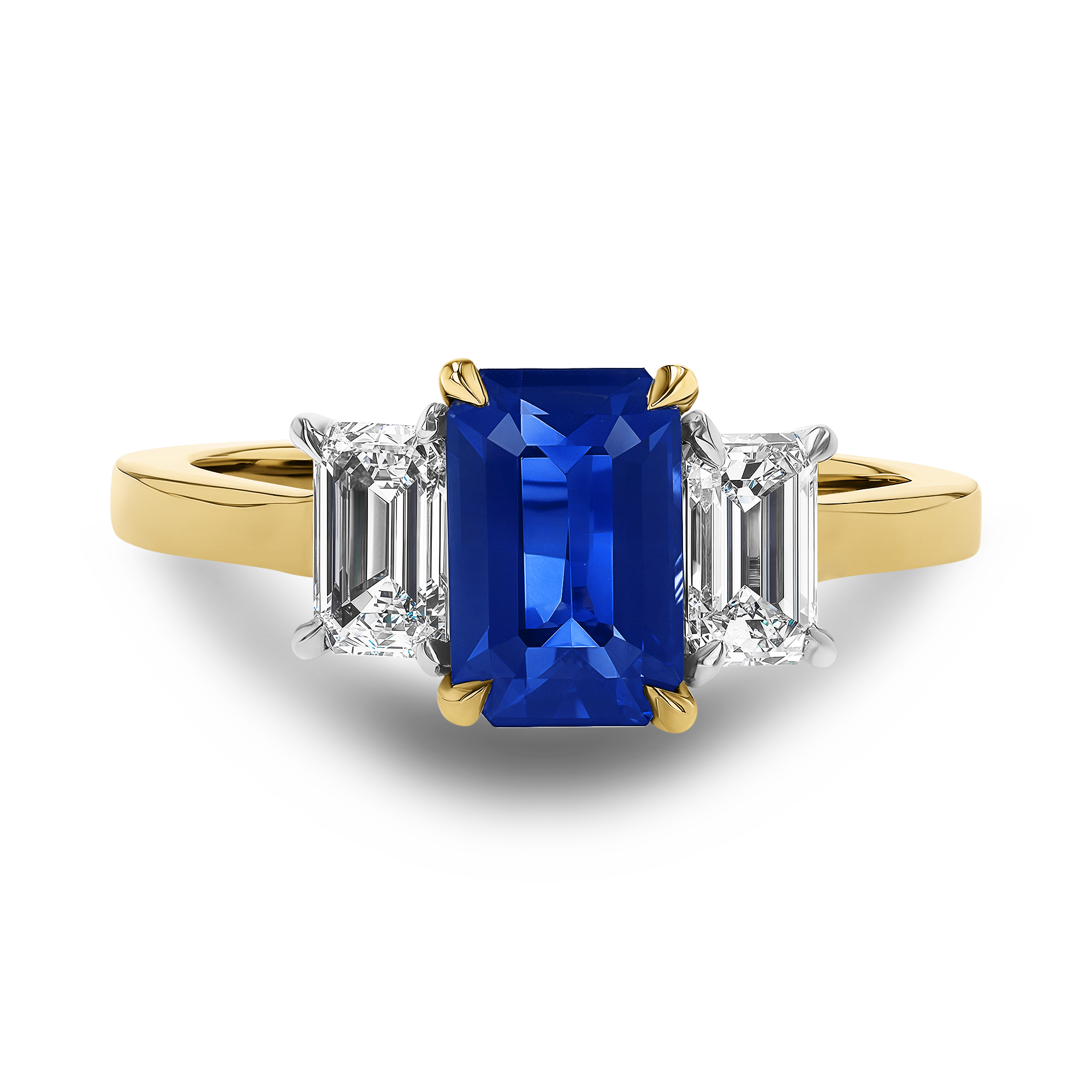 Octagonal Step Cut 1.64ct Sapphire and Diamond Three Stone Ring Octagonal Step & Emerald Cut, Claw Set_2