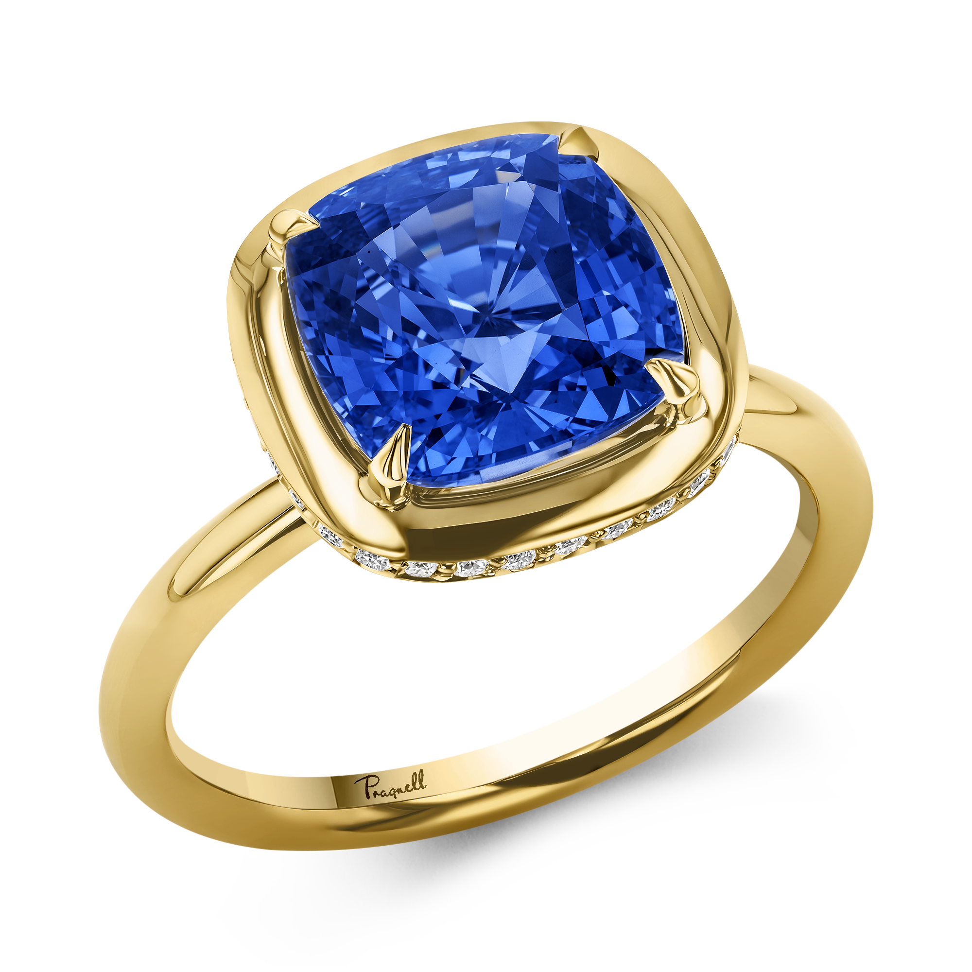 Skimming Stone 4.70ct Sapphire and Diamond Solitaire Ring Cushion Antique Cut, Claw Set_1