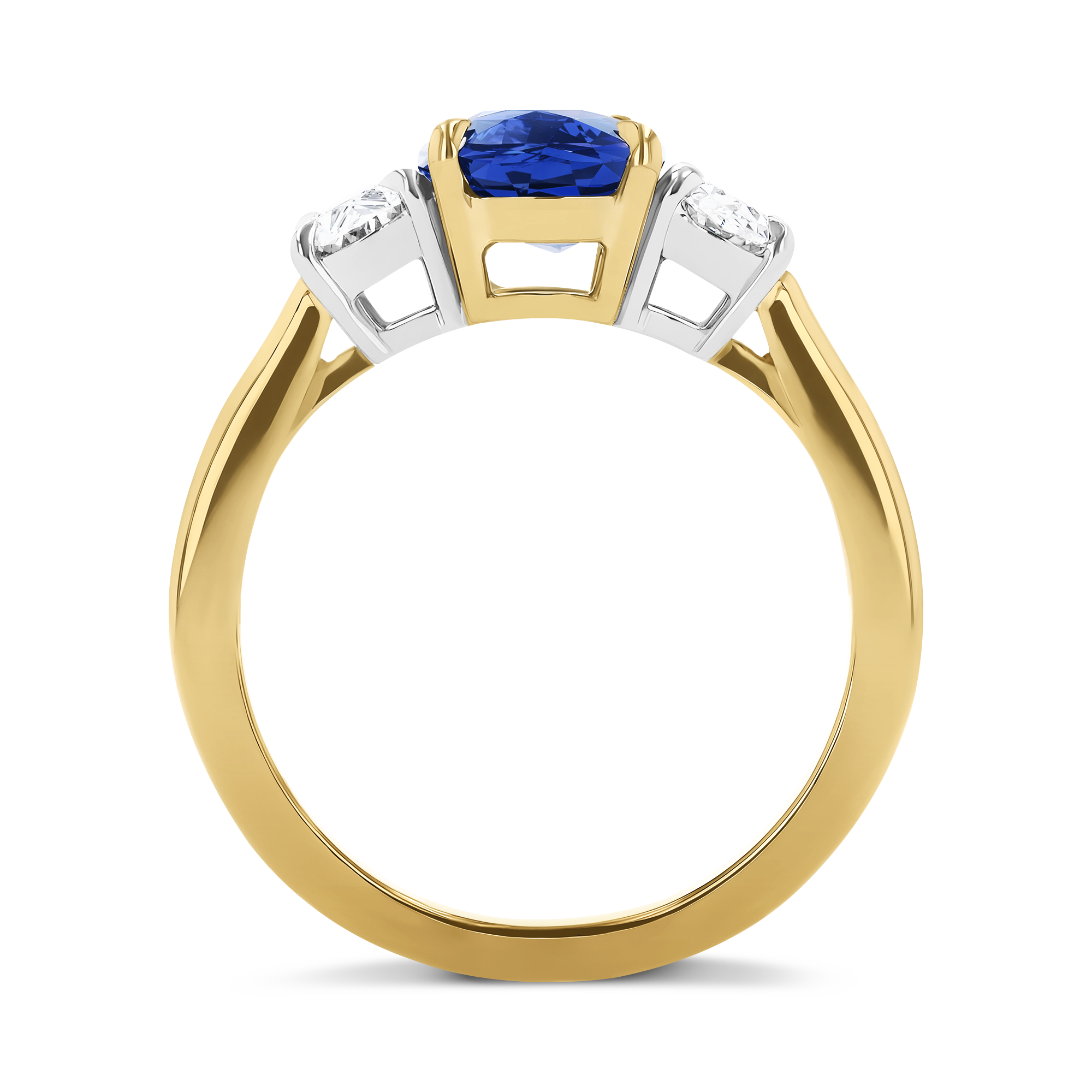 Oval Cut 2.56ct Sapphire and Diamond Three Stone Ring Oval Cut, Claw Set_3