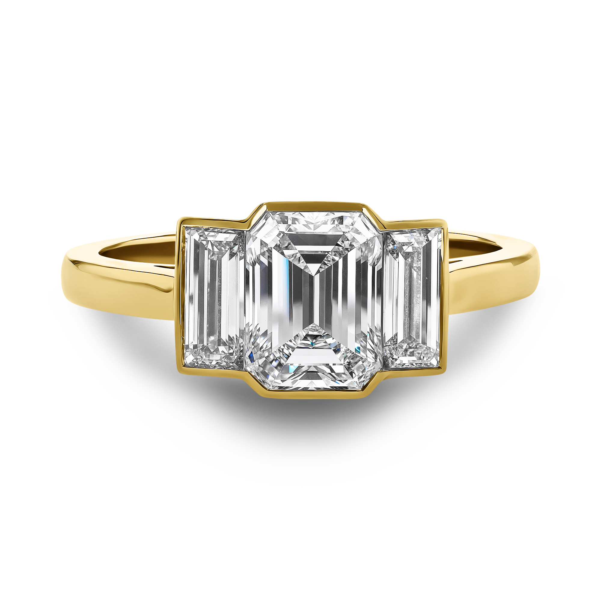 Kingdom 1.84ct Diamond Three Stone Ring Emerald Cut, Rubover Set_2