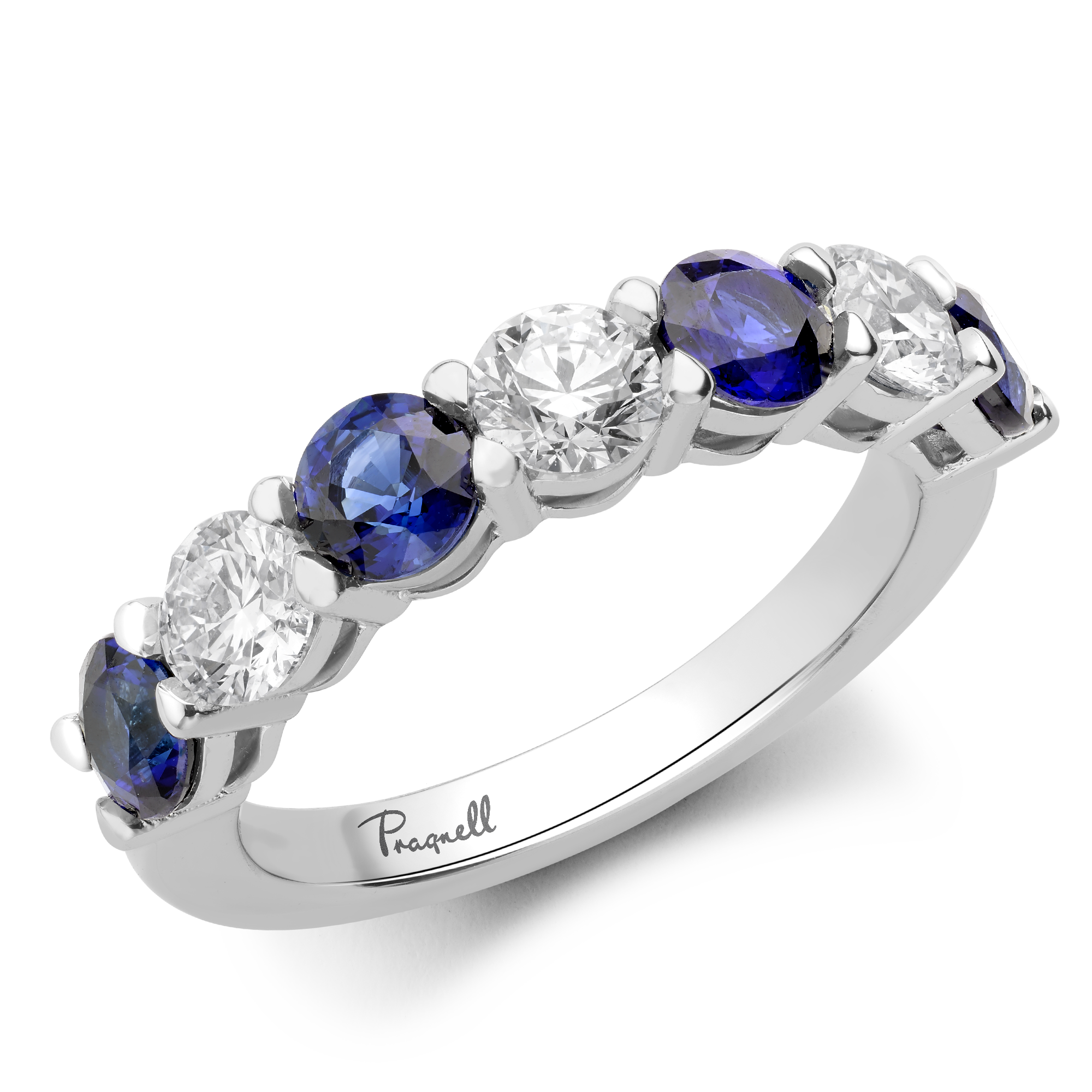 Seven Stone Sapphire and Diamond Ring Round Brilliant, Claw Set_1