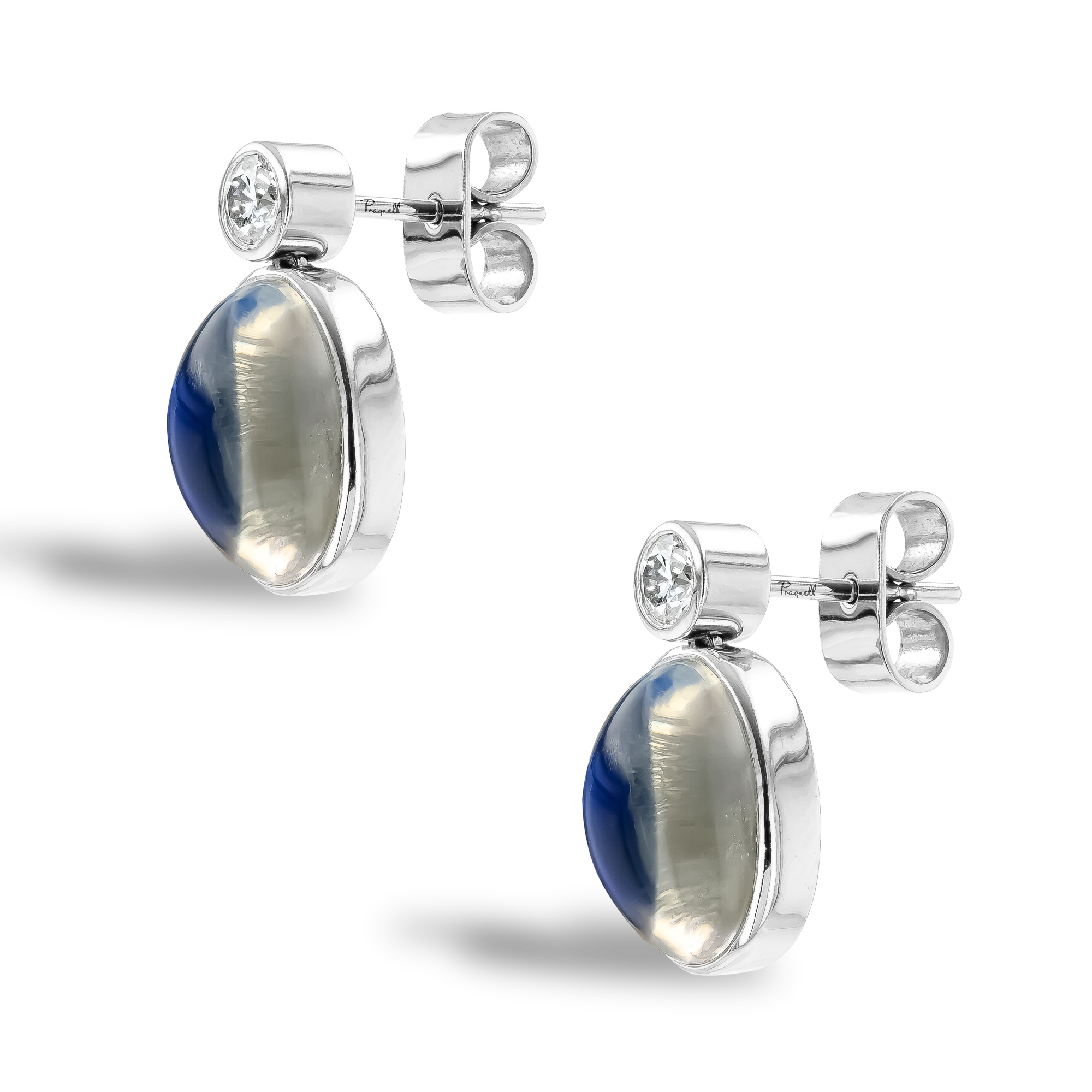 Cabochon 16.08ct Rainbow Moonstone Earrings Cabochon Cut, Rubover Set_2