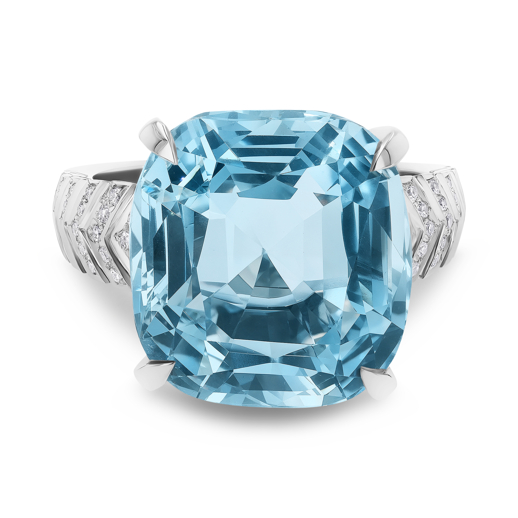 Lukusuzi 12.70ct Aquamarine and Diamond Ring Cushion Cut, Claw Set_2