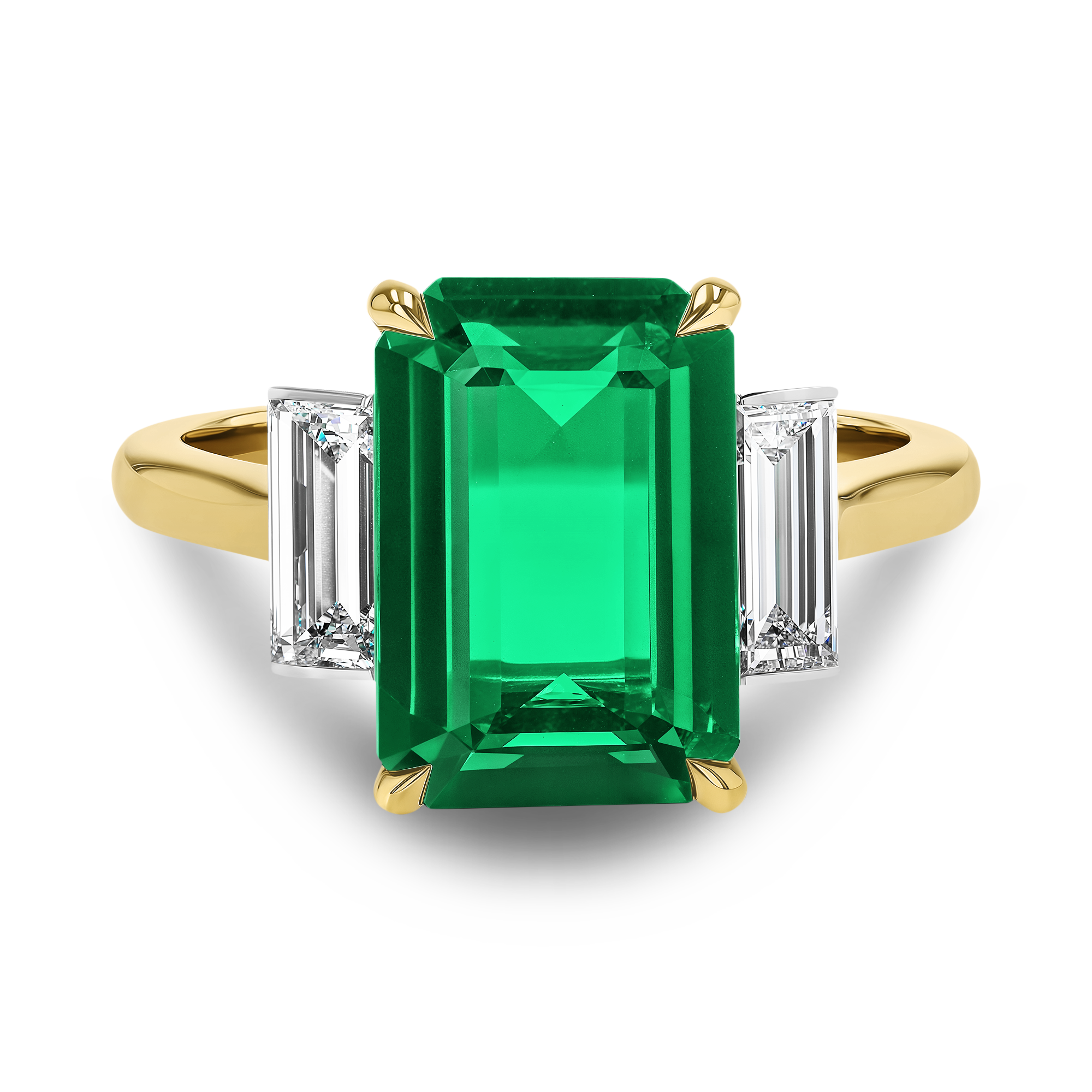 Octagonal 3.81ct Emerald and Diamond Three Stone Ring Octagon Cut, Claw Set_2