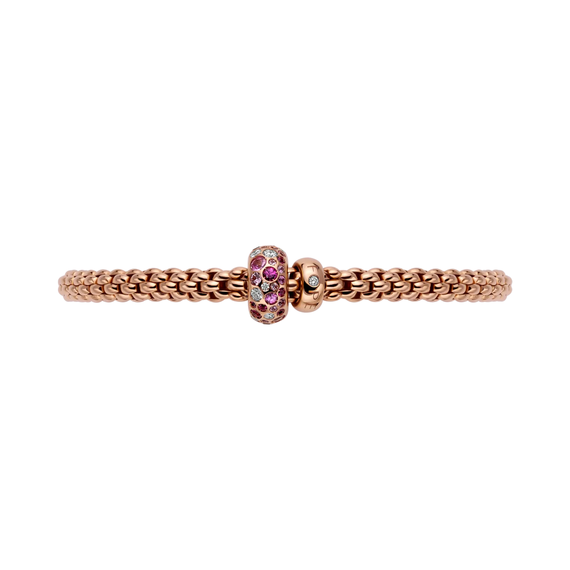 Fope Solo Flex'It Diamond and Pink Sapphire Bracelet Round Brilliant Cut, Rubover Set_3