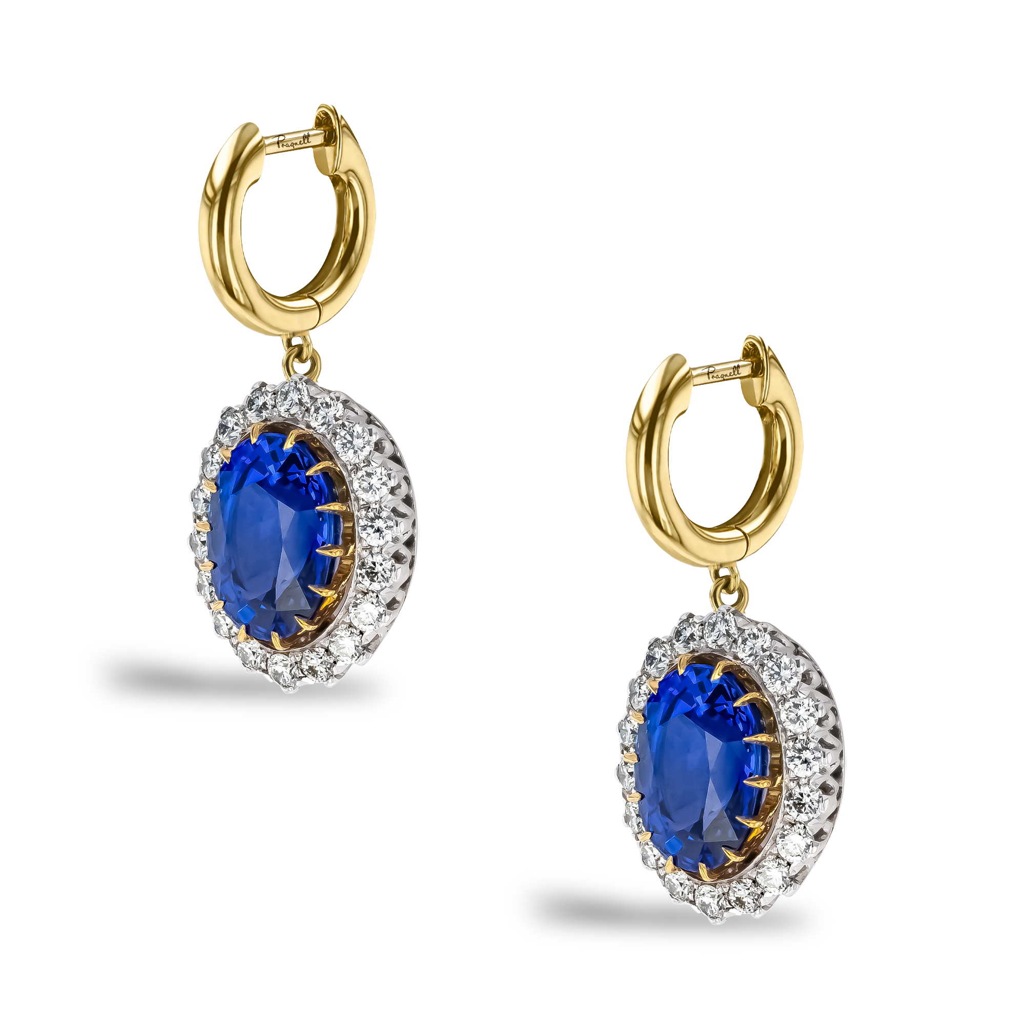 Oval Cut Sri Lankan Sapphire and Diamond Earrings Oval & Brilliant Cut, Claw Set_3