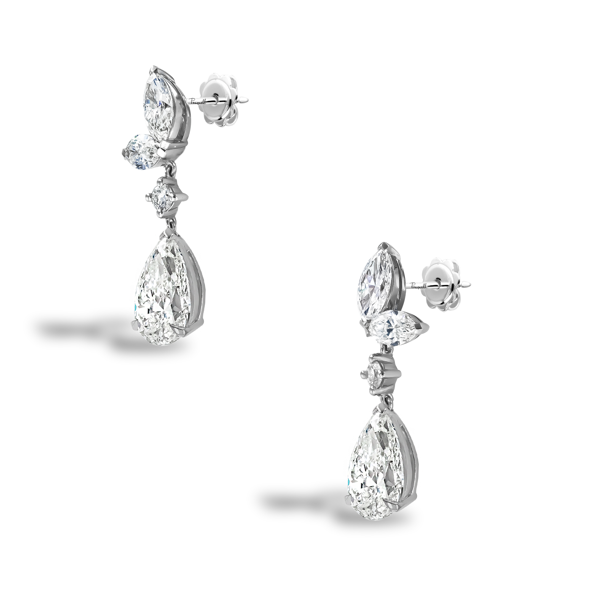 Pear Shaped 4.05ct Diamond Drop Earrings Pear, Marquise & Brilliant Cut, Claw Set_2