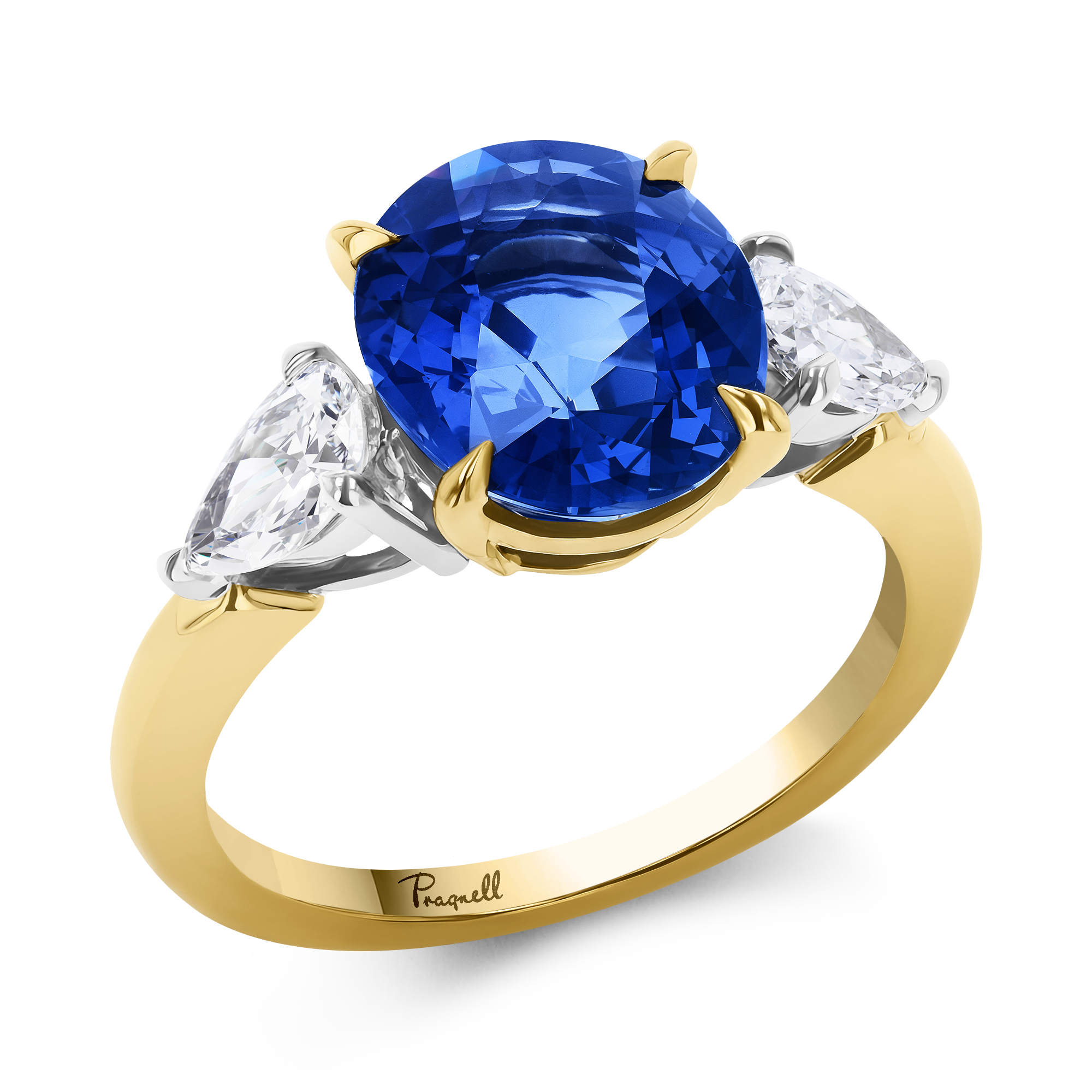 Cushion Cut 1.96ct Sri Lankan Sapphire and Diamond Ring Cushion Modern & Pear Cut, Claw Set_1