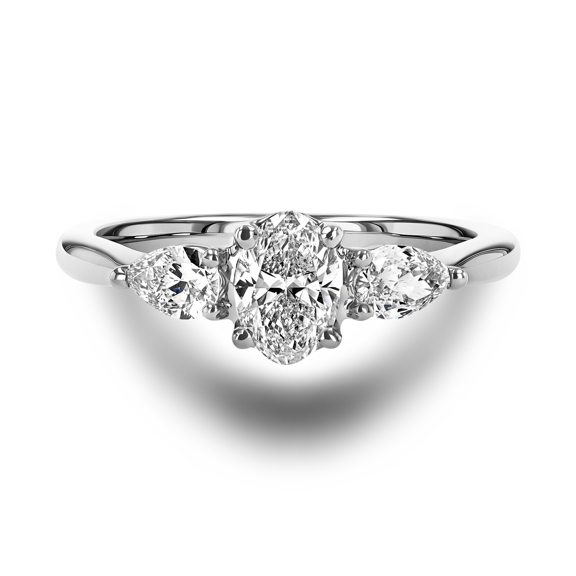 Oval and Pearshaped Three Stone Diamond Ring Oval Cut, Four Claw Set_2