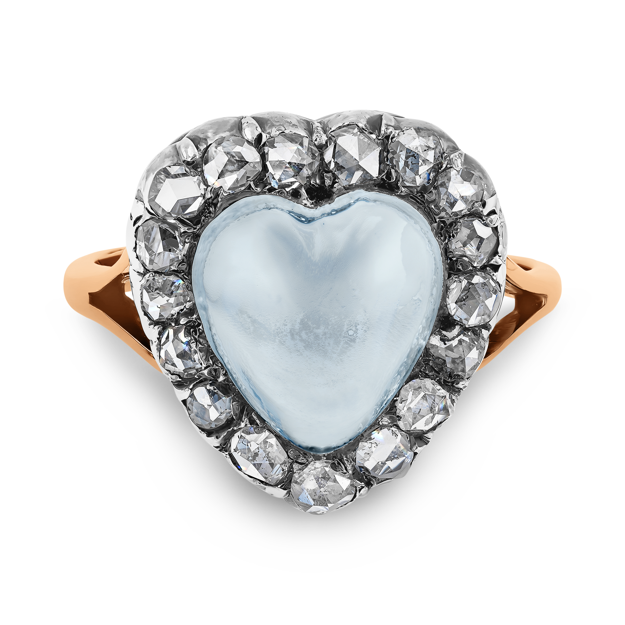 Late Victorian Heart Shaped Moonstone and Diamond Cluster Ring Heart Shaped, Rubover Set_2