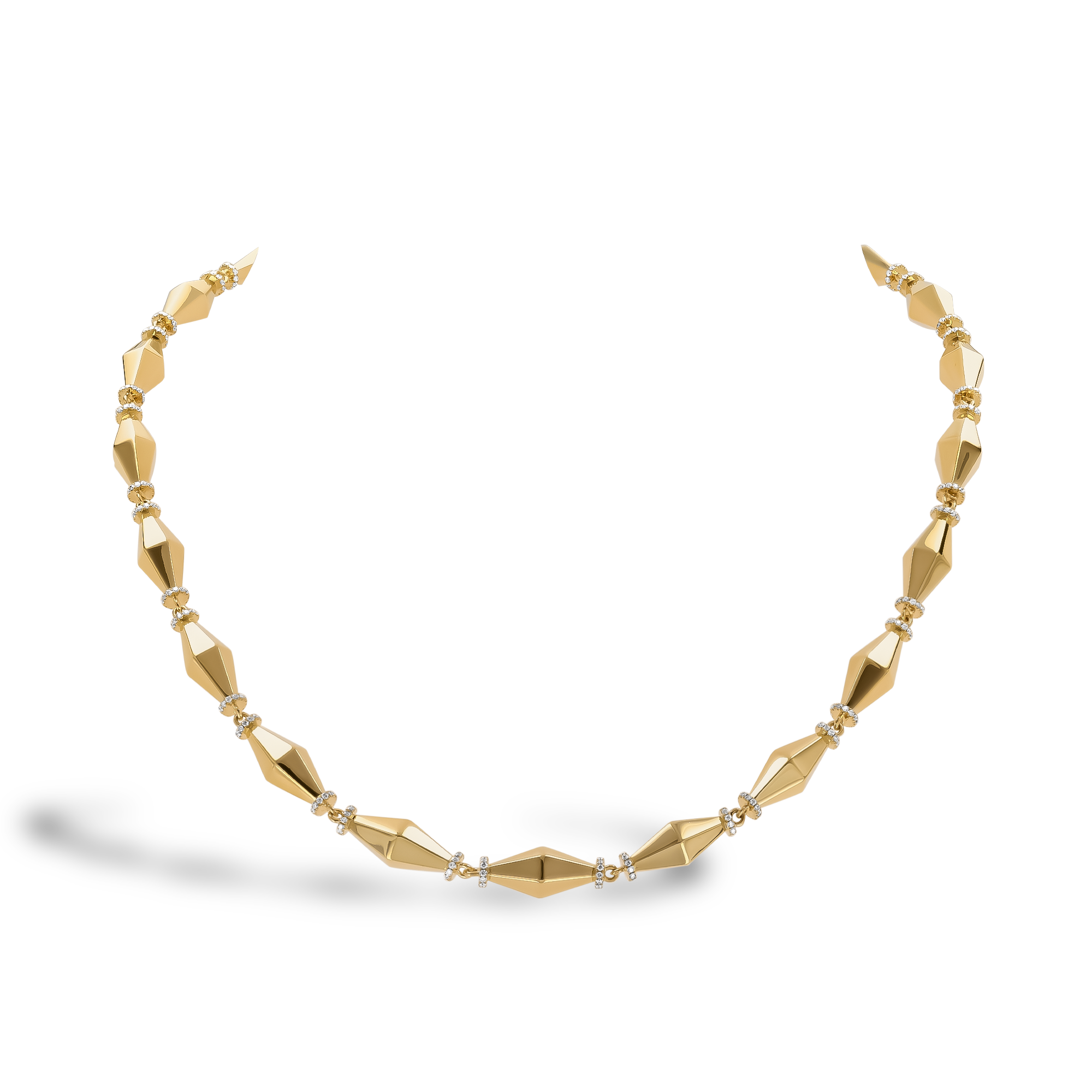 Cleopatra 1.87ct Diamond Gold Faceted Barrel Link Necklace Brilliant Cut, Pave Set_1