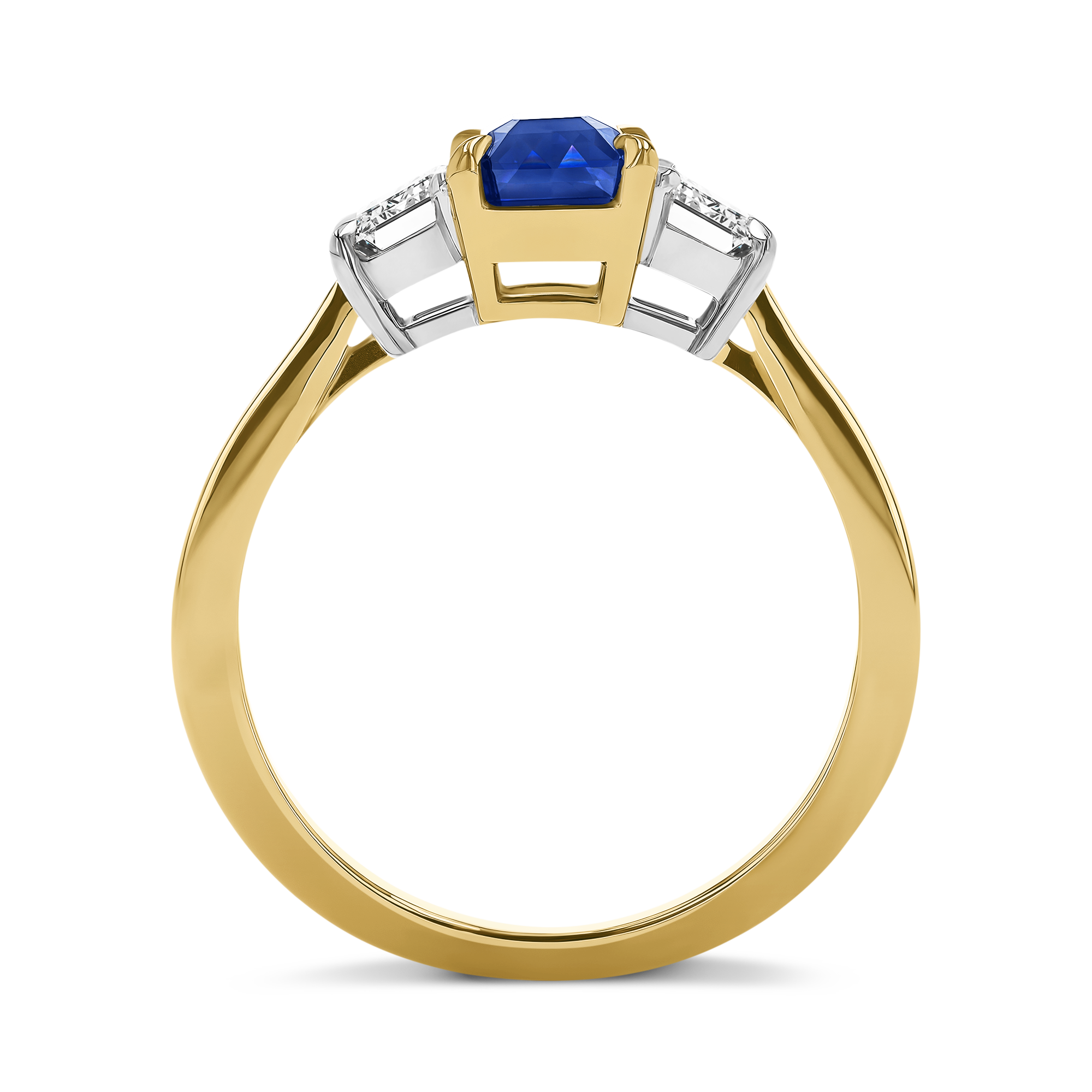 Octagonal Step Cut 1.64ct Sapphire and Diamond Three Stone Ring Octagonal Step & Emerald Cut, Claw Set_3