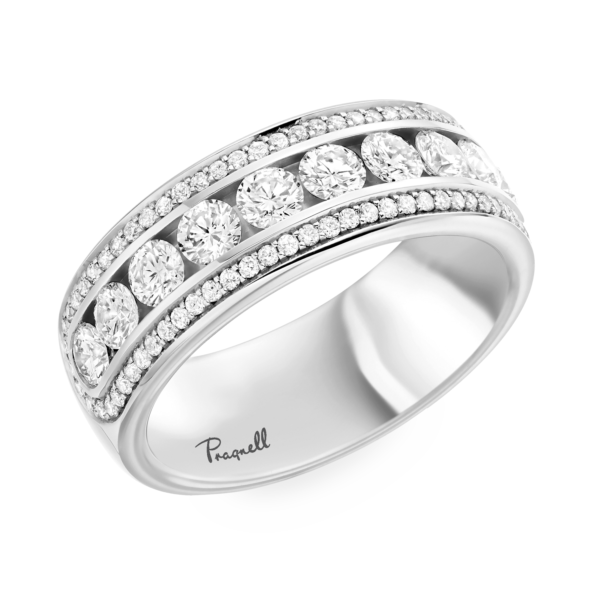 Round Brilliant Cut Diamond Three-Row Ring Brilliant Cut, Half Eternity, Channel Set_1