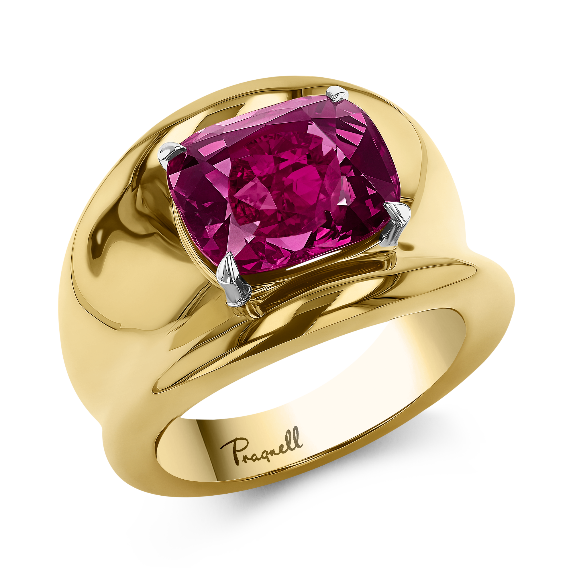 Cushion Cut 7.01ct Madagascan Pink Sapphire Bombe Ring Cushion modern cut, Claw set_1