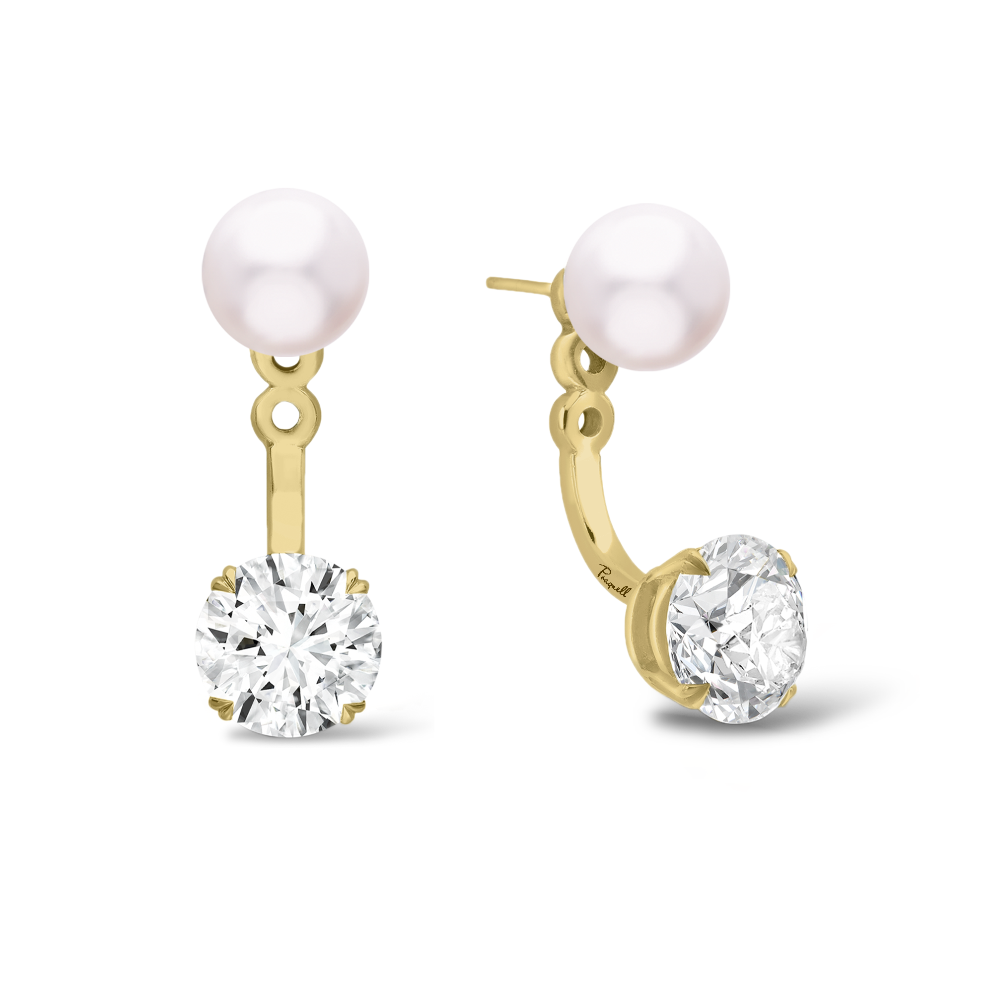 Celia 1.00ct Akoya Pearl and Diamond Drop Earrings Brilliant cut, Claw set_1