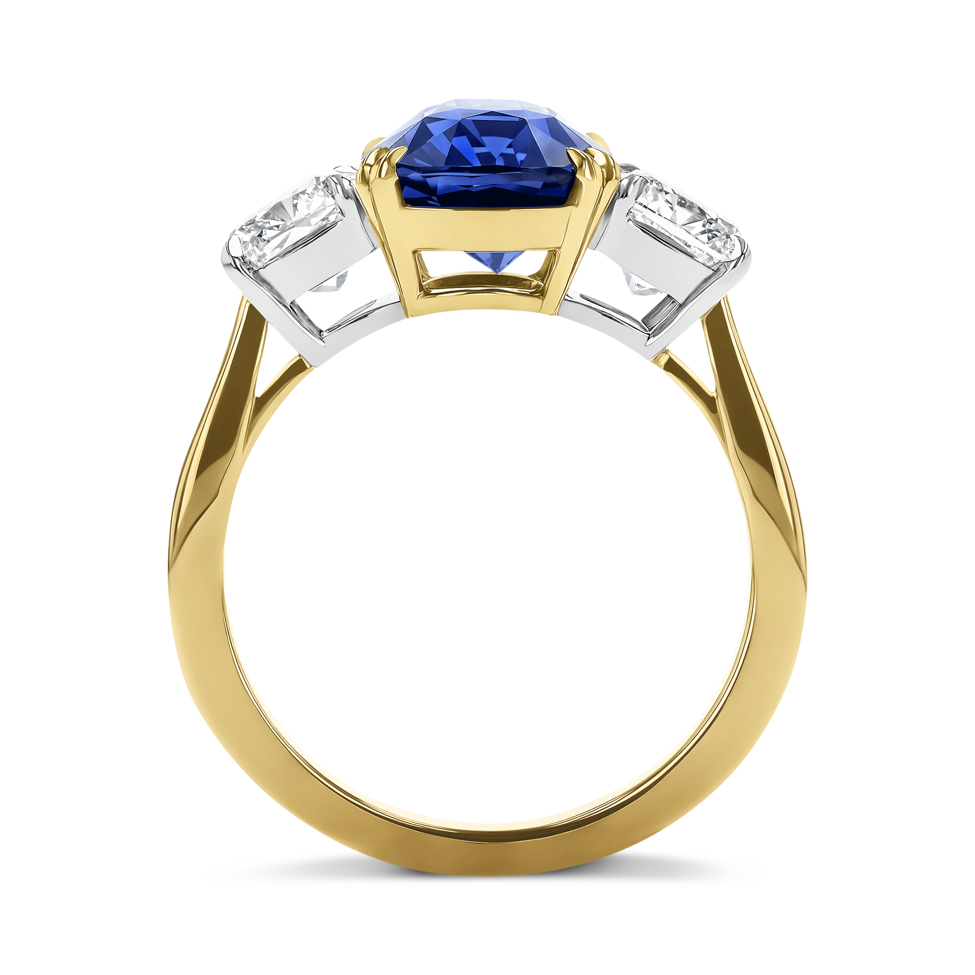 Cushion Cut 4.06ct Sri Lankan Sapphire Three Stone Ring Cushion modern cut, Claw set_3