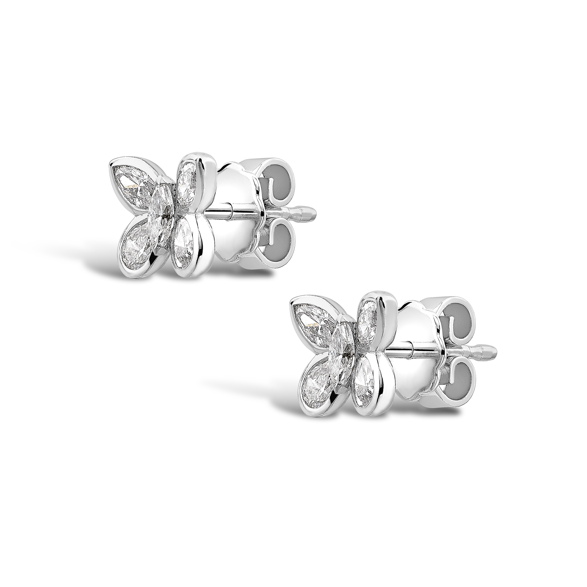 Butterfly Diamond Stud Earrings Pear and Marquise Cut, Rubover Set_2