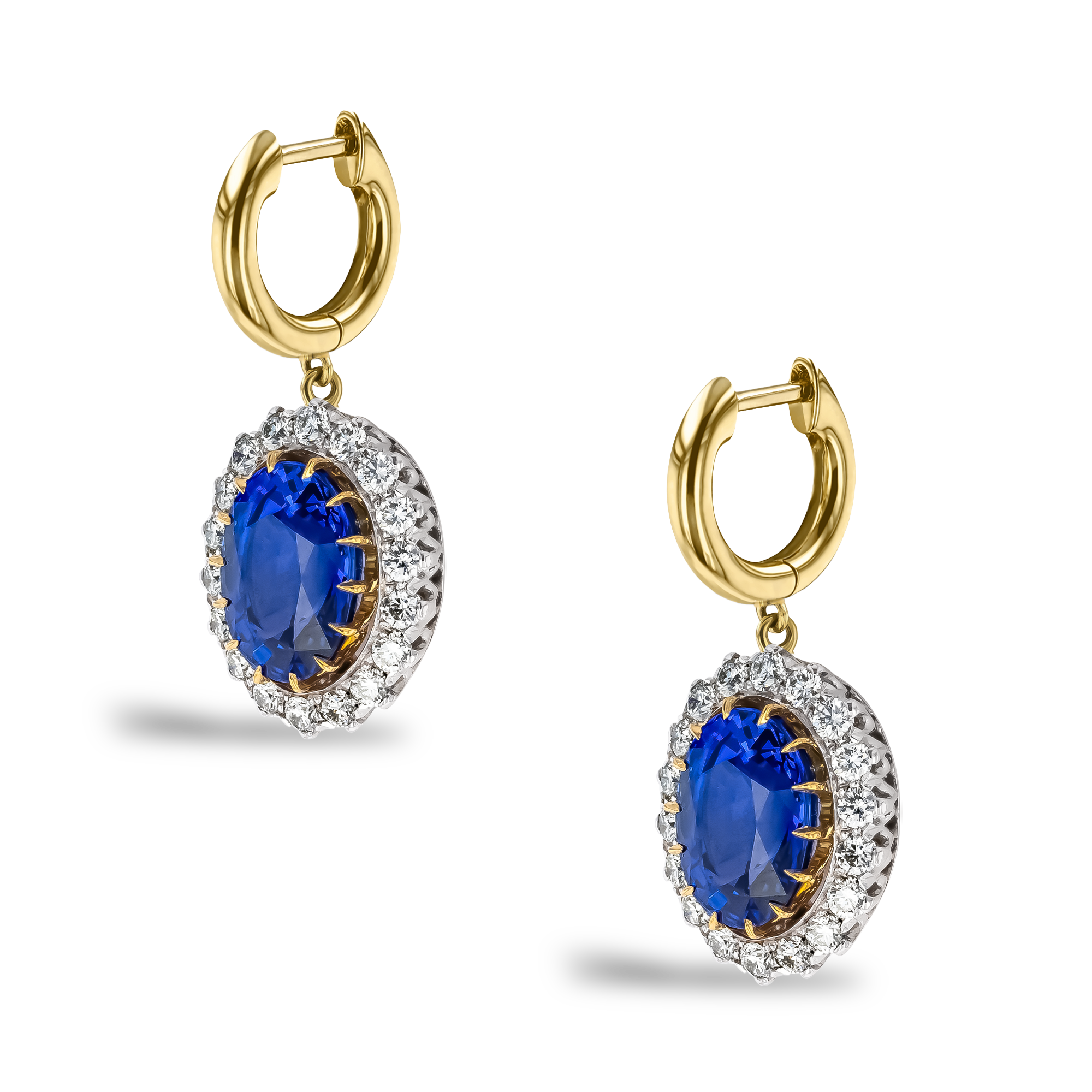 Oval Cut Sri Lankan Sapphire and Diamond Earrings Oval & Brilliant Cut, Claw Set_3