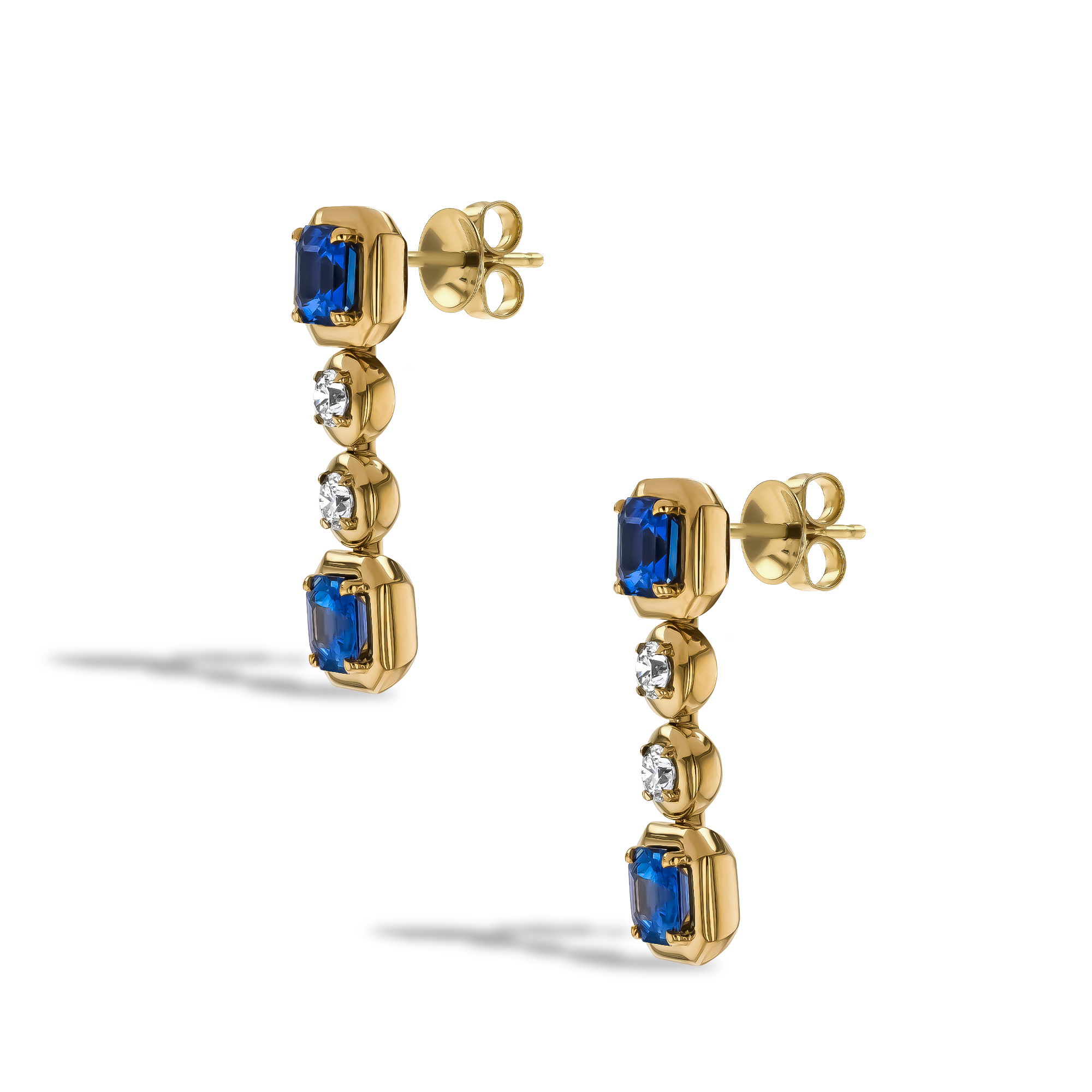 Masterpiece Skimming Stone 4.43ct Sapphire and Diamond Drop Earrings Octagon & Brilliant Cut, Claw Set_2