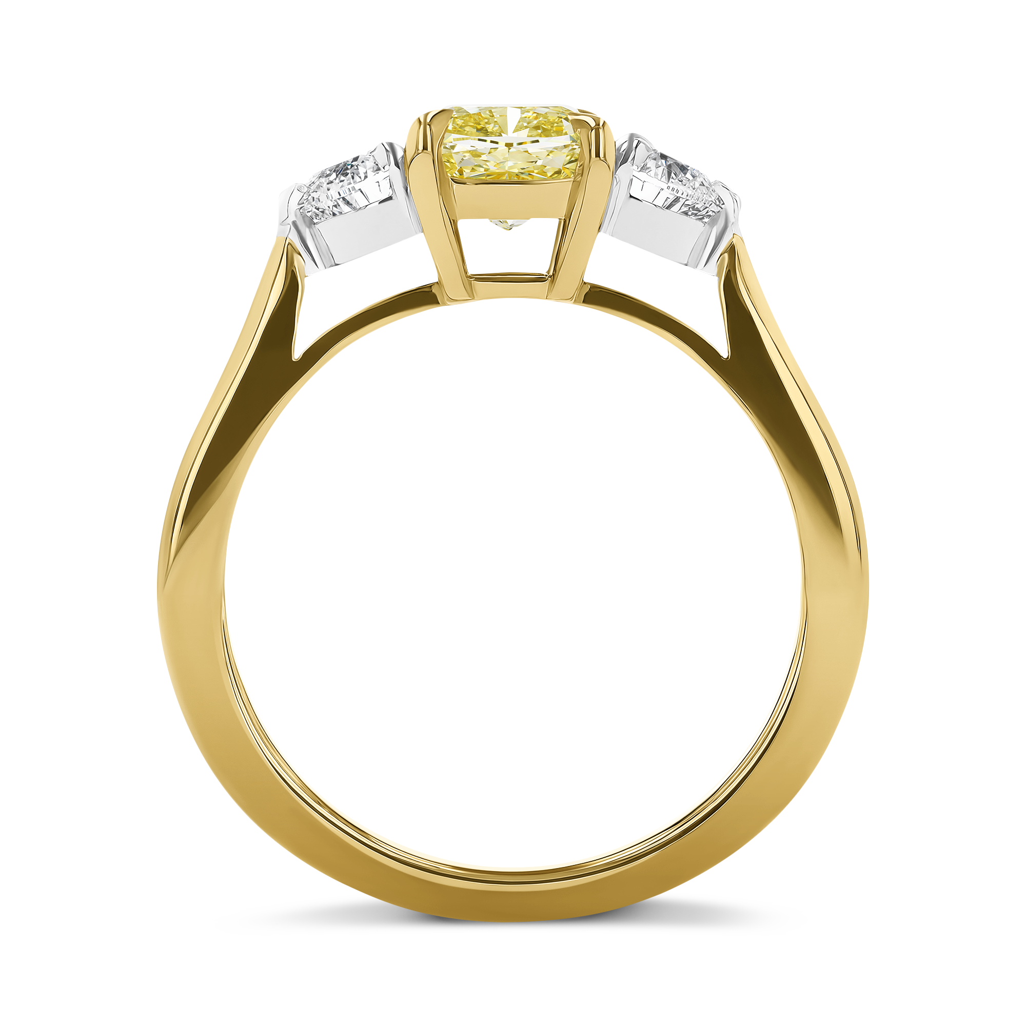 Venus Setting 1.21ct Fancy Yellow Diamond Three Stone Ring Cushion & Heart Cut, Claw Set_3