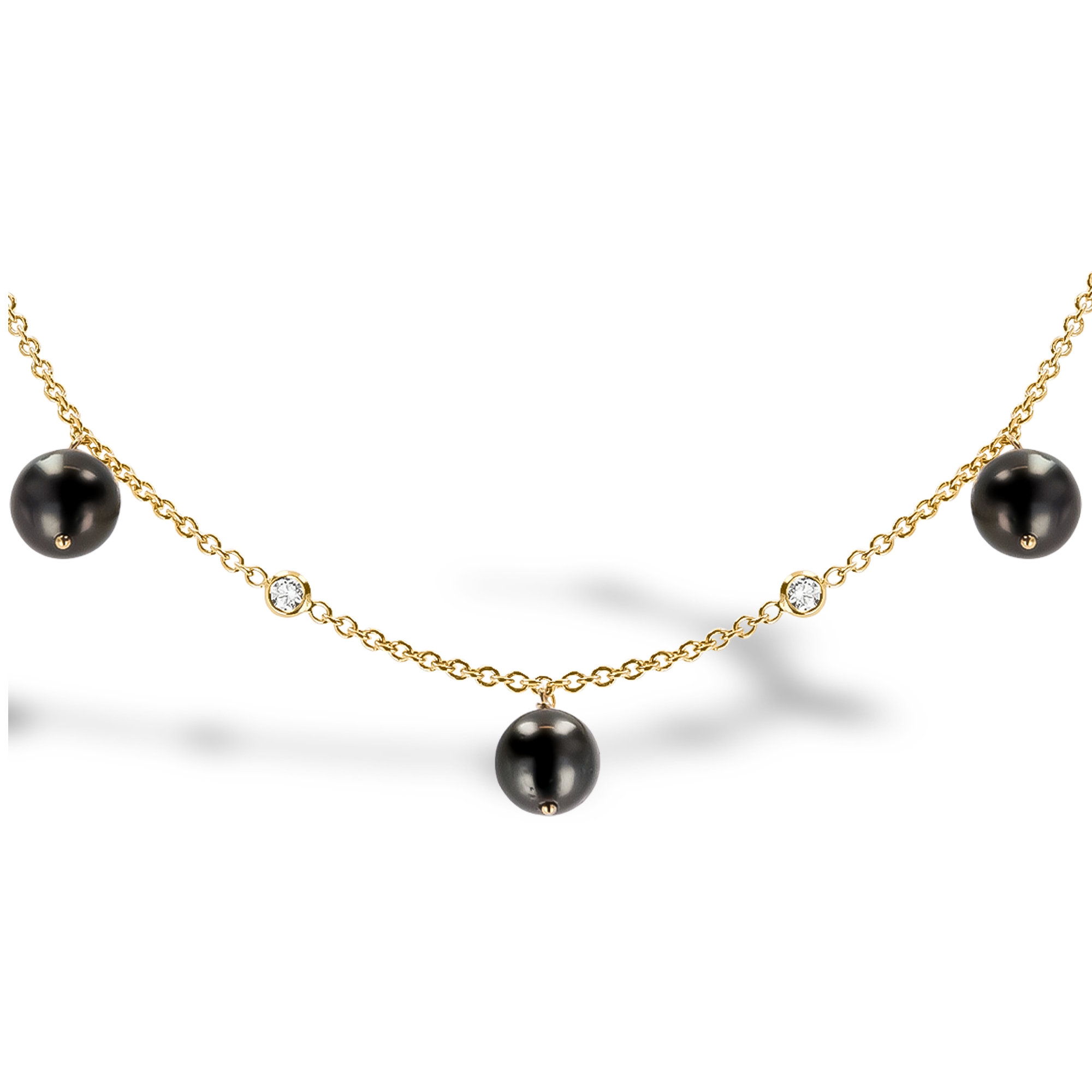 Tahitian Pearl and Diamond Long Necklace Brilliant Cut, Rubover Set_2