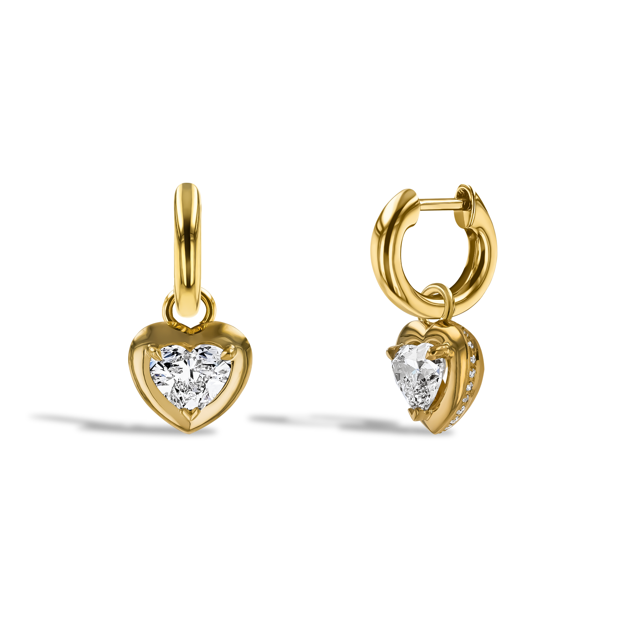 Skimming Stone 1.41ct Heartshape Diamond Drop Hoop Earrings Heart & Brilliant Cut, Claw Set_1