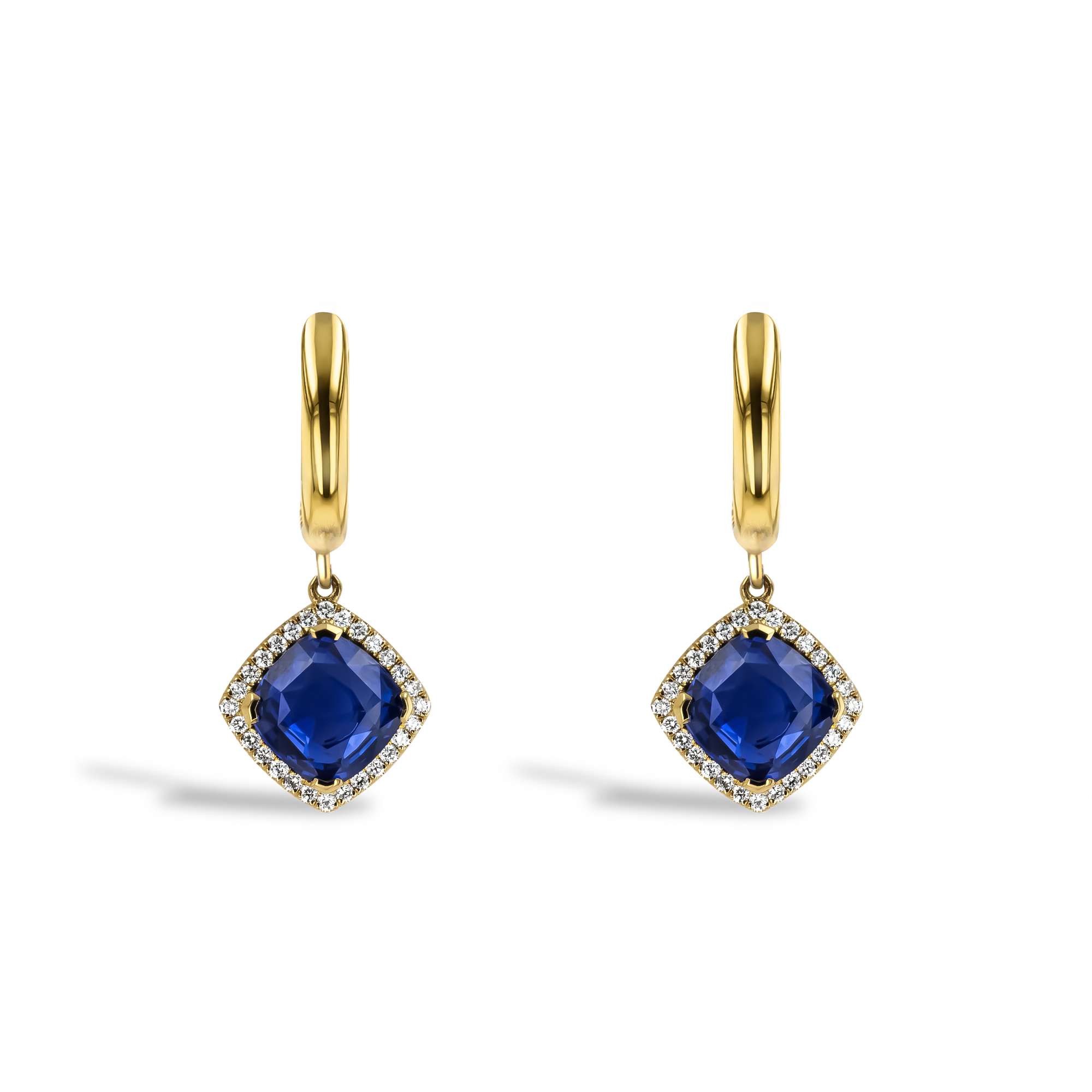 Madagascan 2.37ct Sapphire and Diamond Cluster Drop Earrings Cushion modern cut, Claw set_2