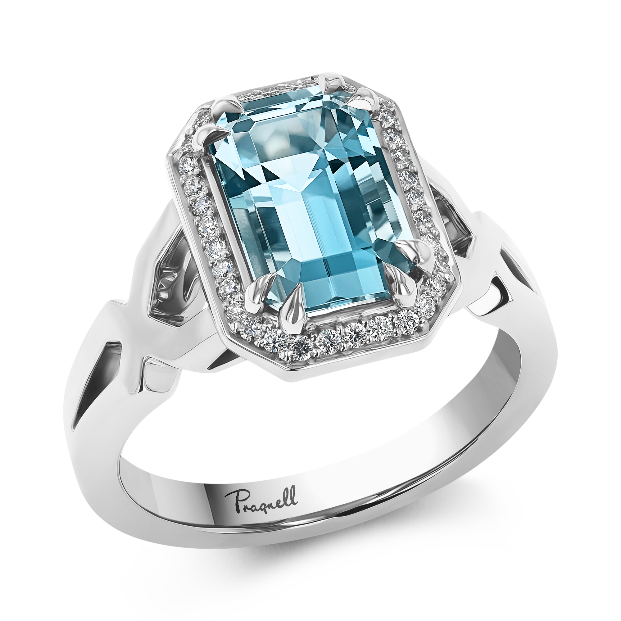 Lukusuzi 2.66ct Aquamarine and Diamond Cluster Ring Emerald Cut, Claw Set_1