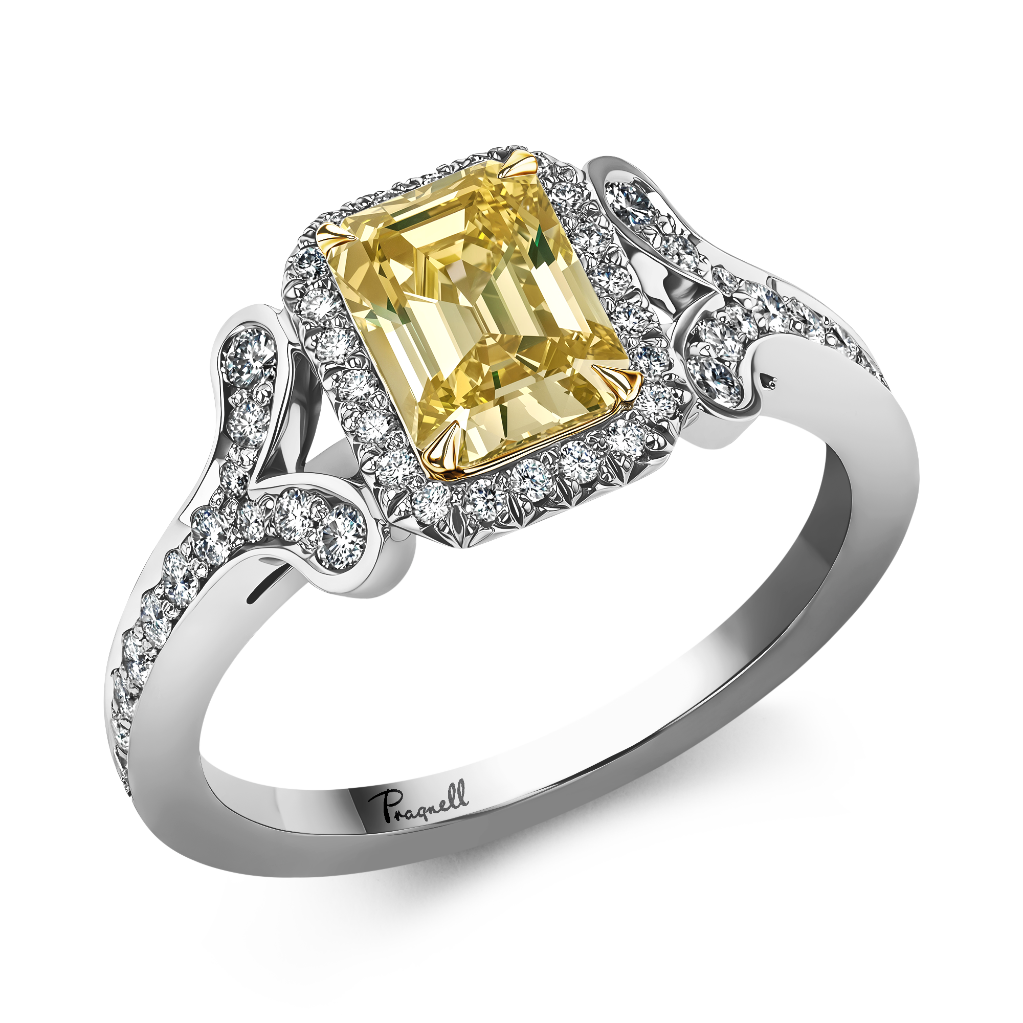 Cléo1.00ct Fancy Intense Yellow Diamond Cluster Ring Emerald Cut, Claw Set_1