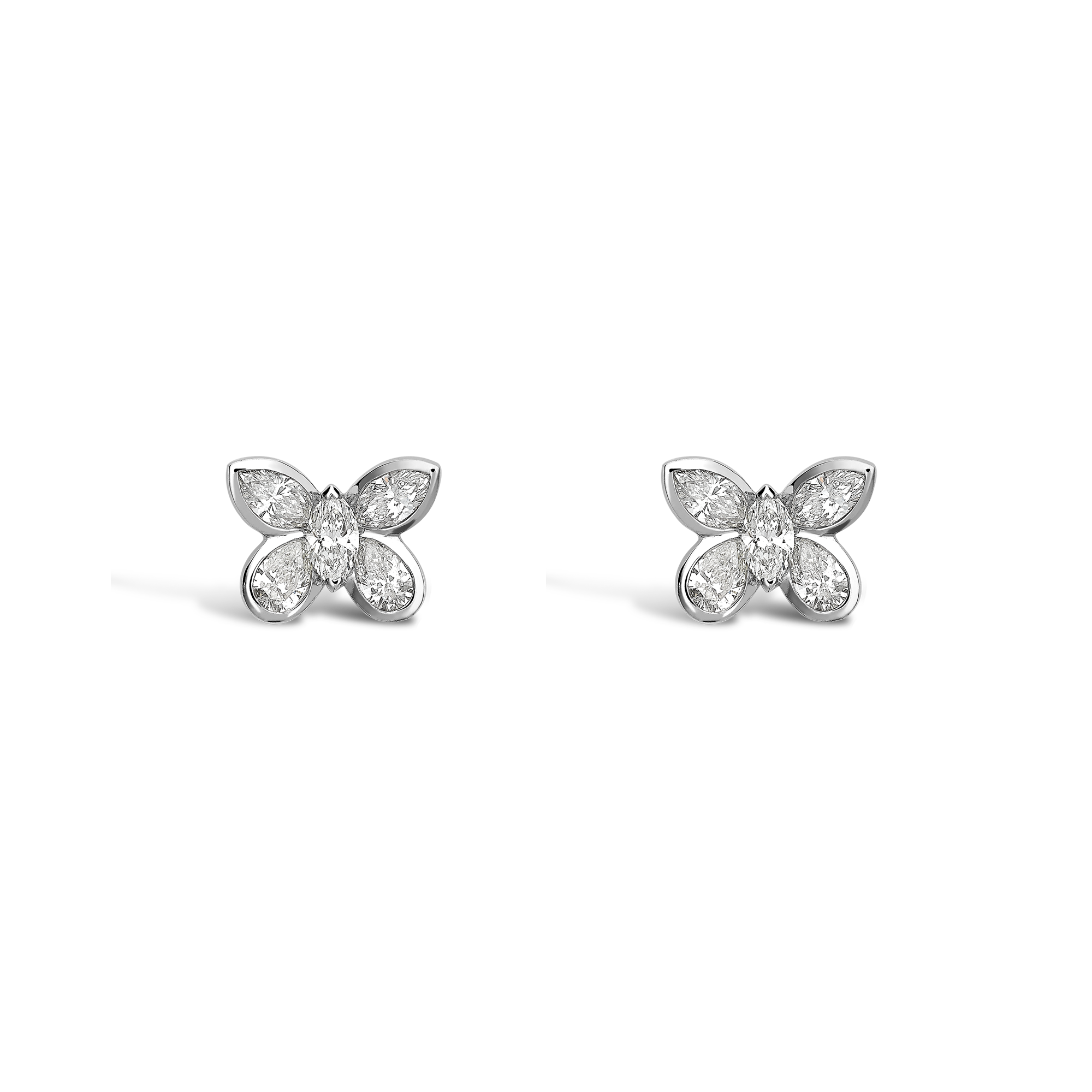 Butterfly Diamond Stud Earrings Pear and Marquise Cut, Rubover Set_1