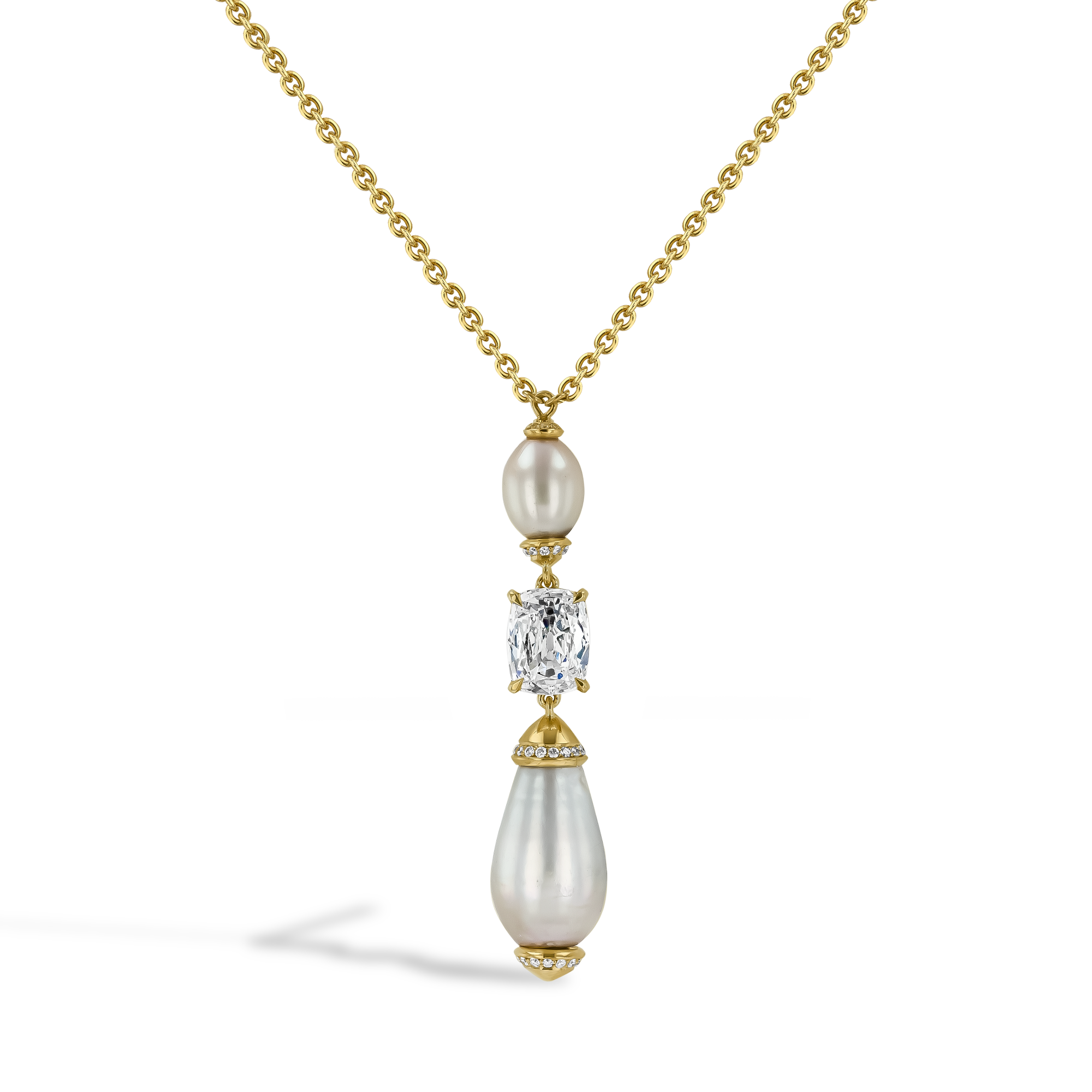 Natural Pearl and 1.08ct Diamond Drop Pendant Cushion Antique Cut, Claw Set_1