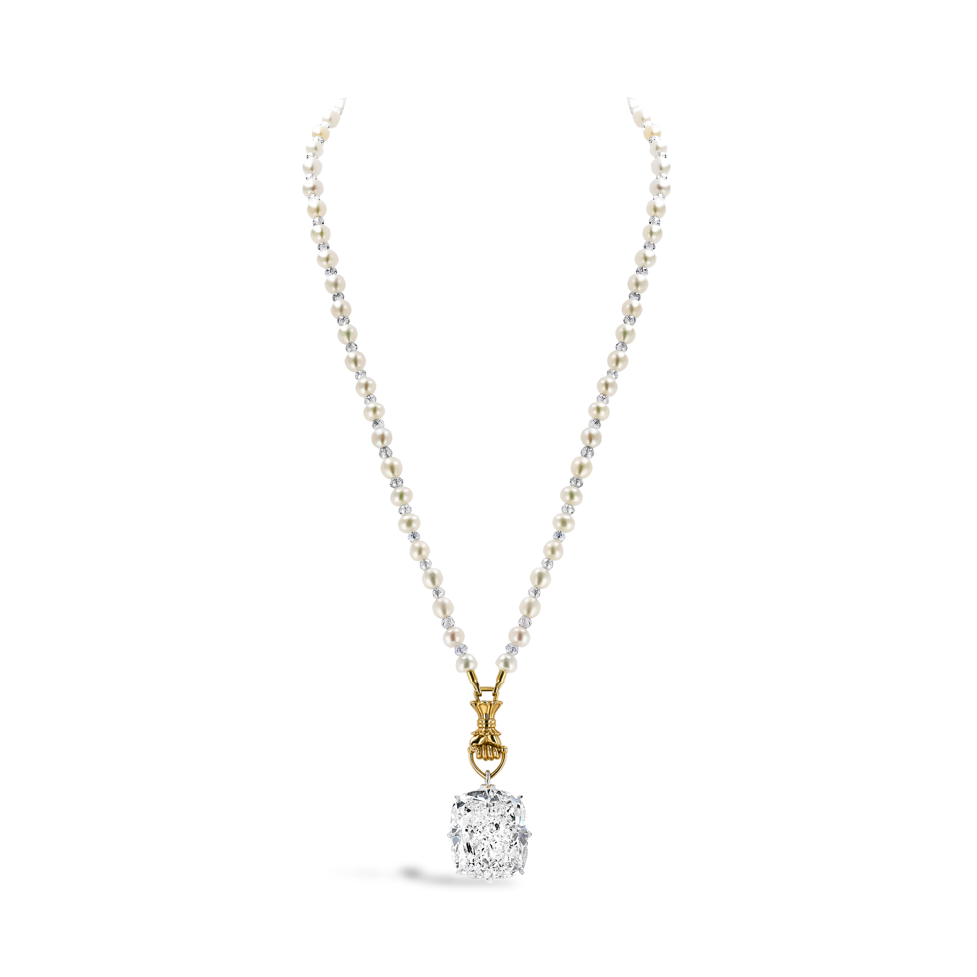 Masterpiece Figa Fortune 32.34ct Diamond and Keshi Pearl Pendant Cushion modern cut, Claw set_2