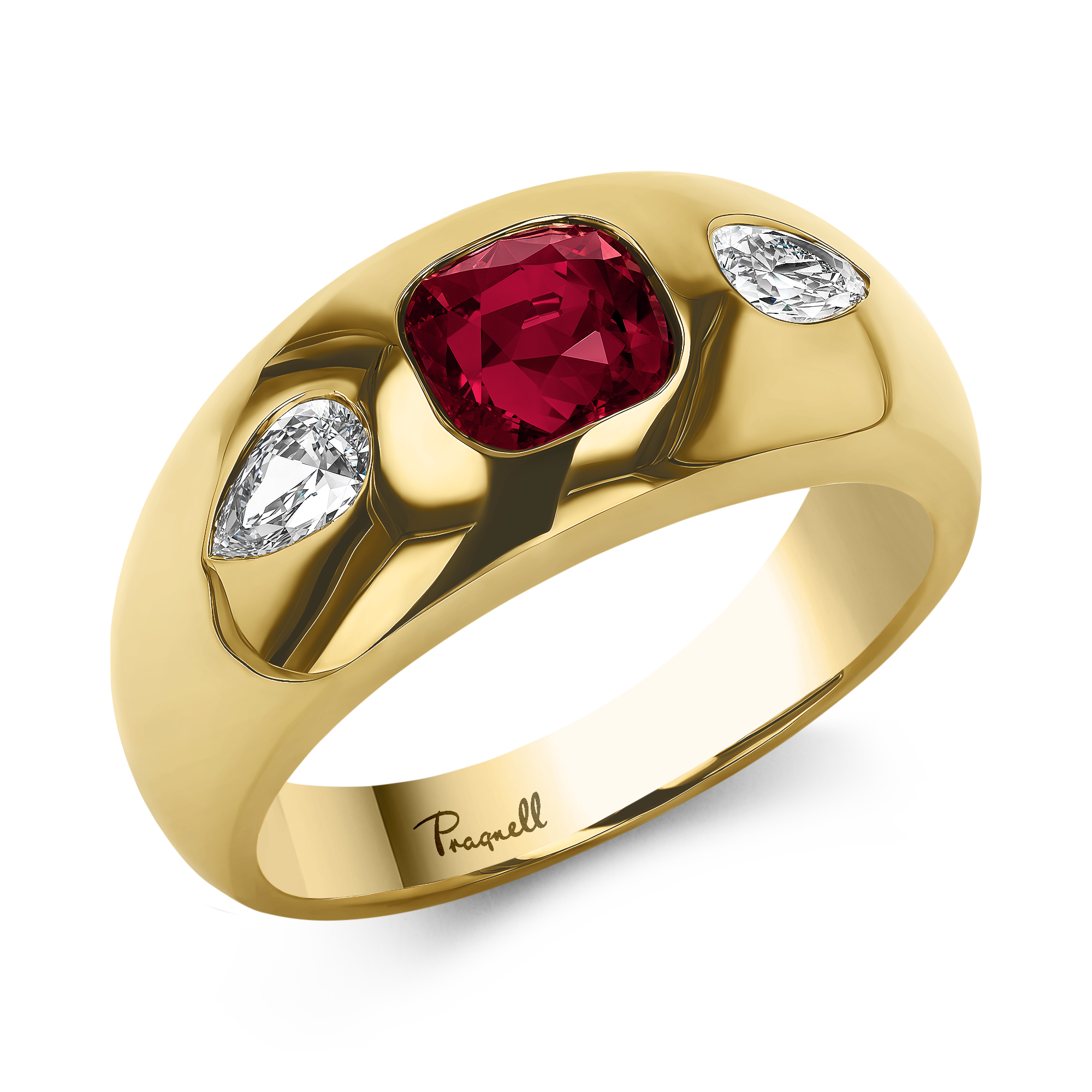 Stellar 1.29ct Burmese Ruby and Diamond Bombé Ring Cushion Antique Cut, Rubover Set_1