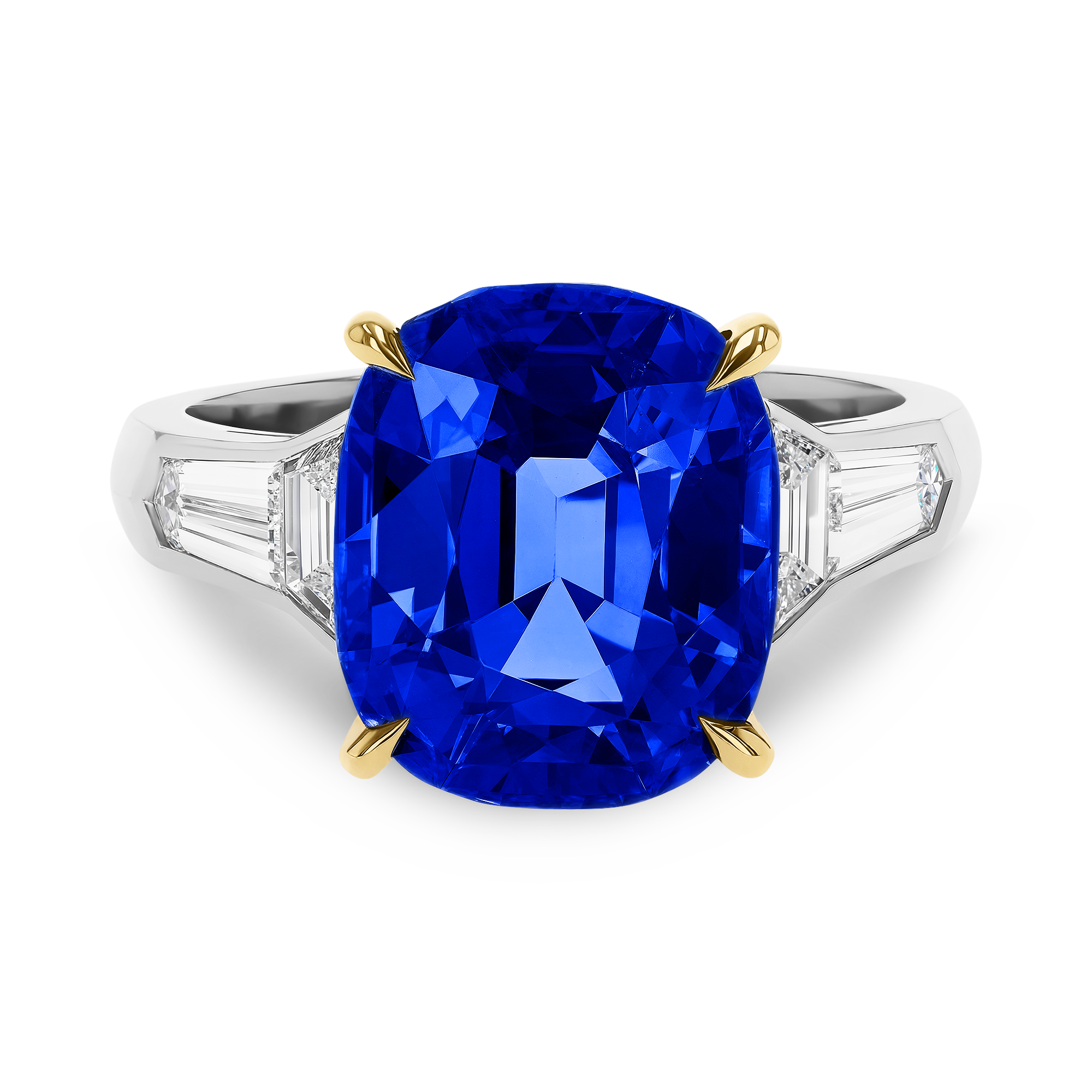 Cushion Cut 8.00ct Kashmir Sapphire and Diamond Ring Cushion & Trapeze Cut, Claw Set_2