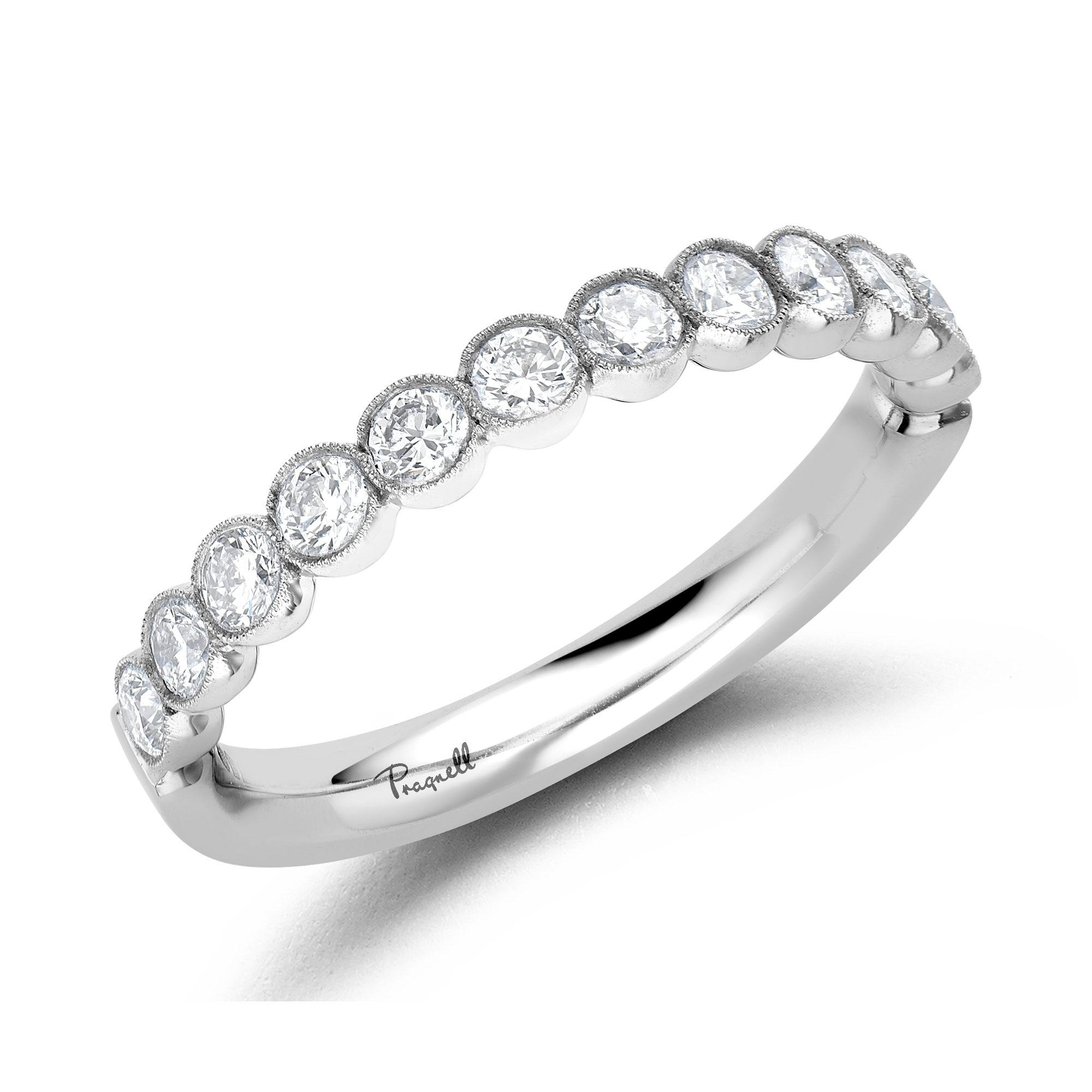 Diamond Dot Half Eternity Ring Brilliant Cut, Half Eternity, Millegrain Set_1