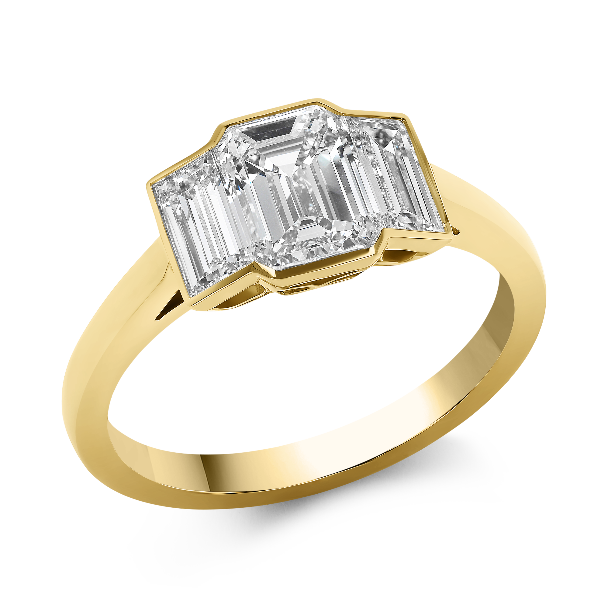 Kingdom 1.84ct Diamond Three Stone Ring Emerald Cut, Rubover Set_1