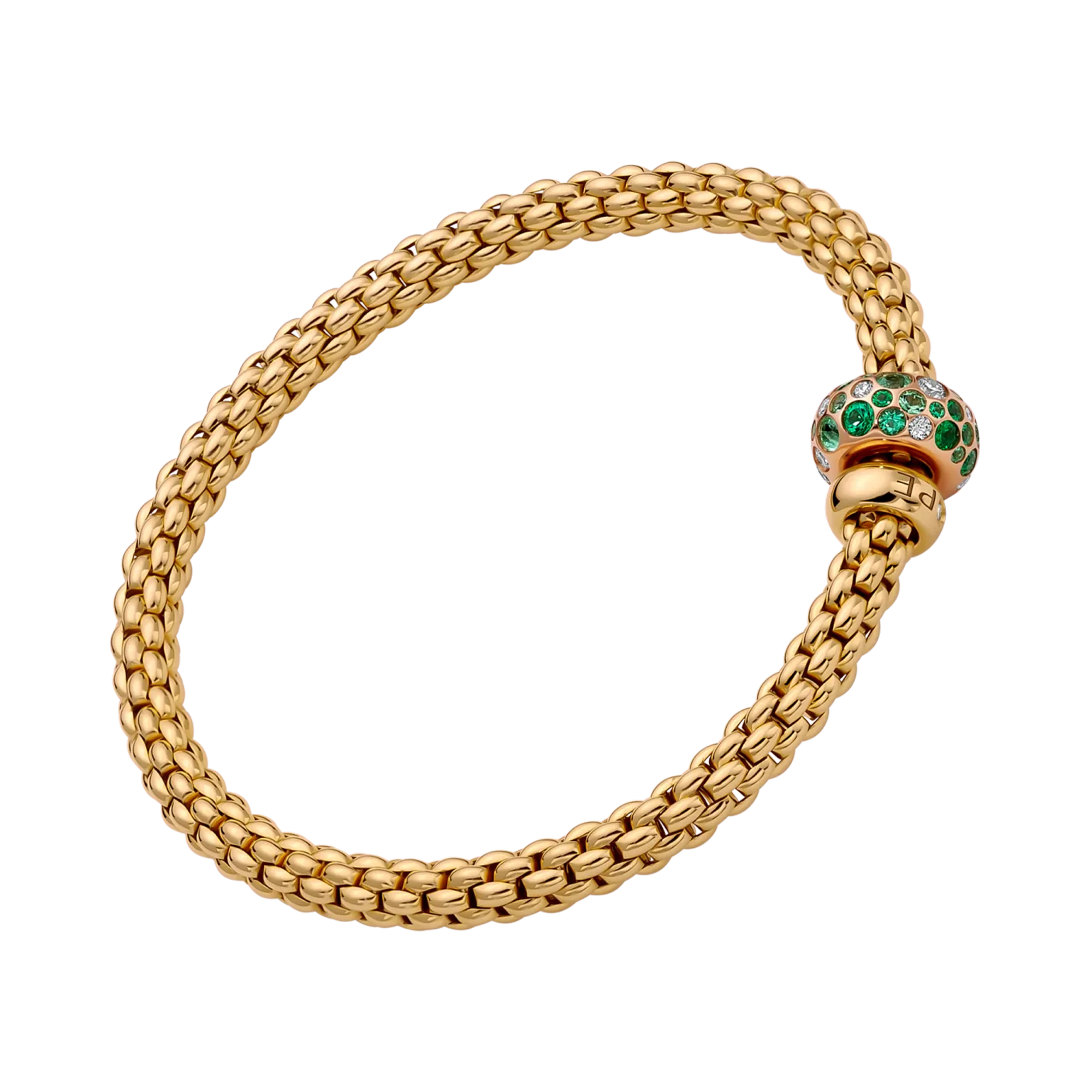 Fope Solo Flex'It Diamond and Emerald Bracelet Round Brilliant Cut, Rubover Set_1