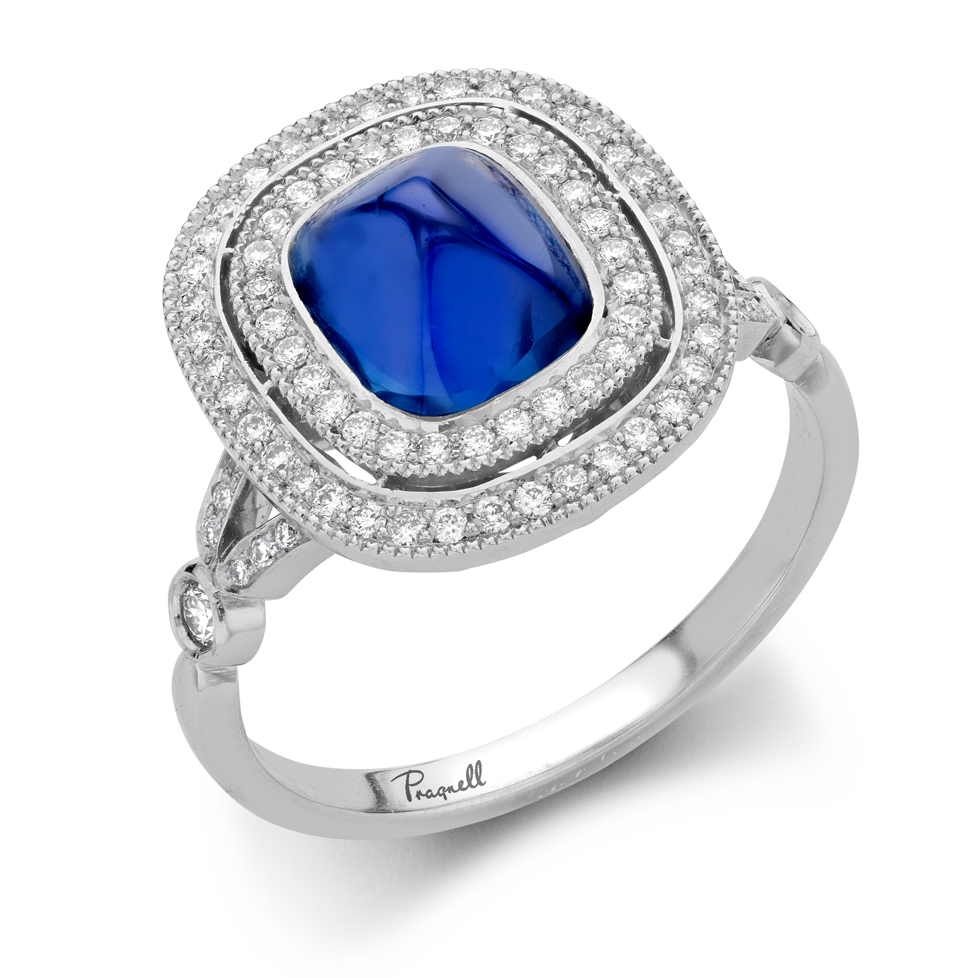 Sugarloaf Cabochon Sapphire Ring Unheated with a Diamond Surround_1