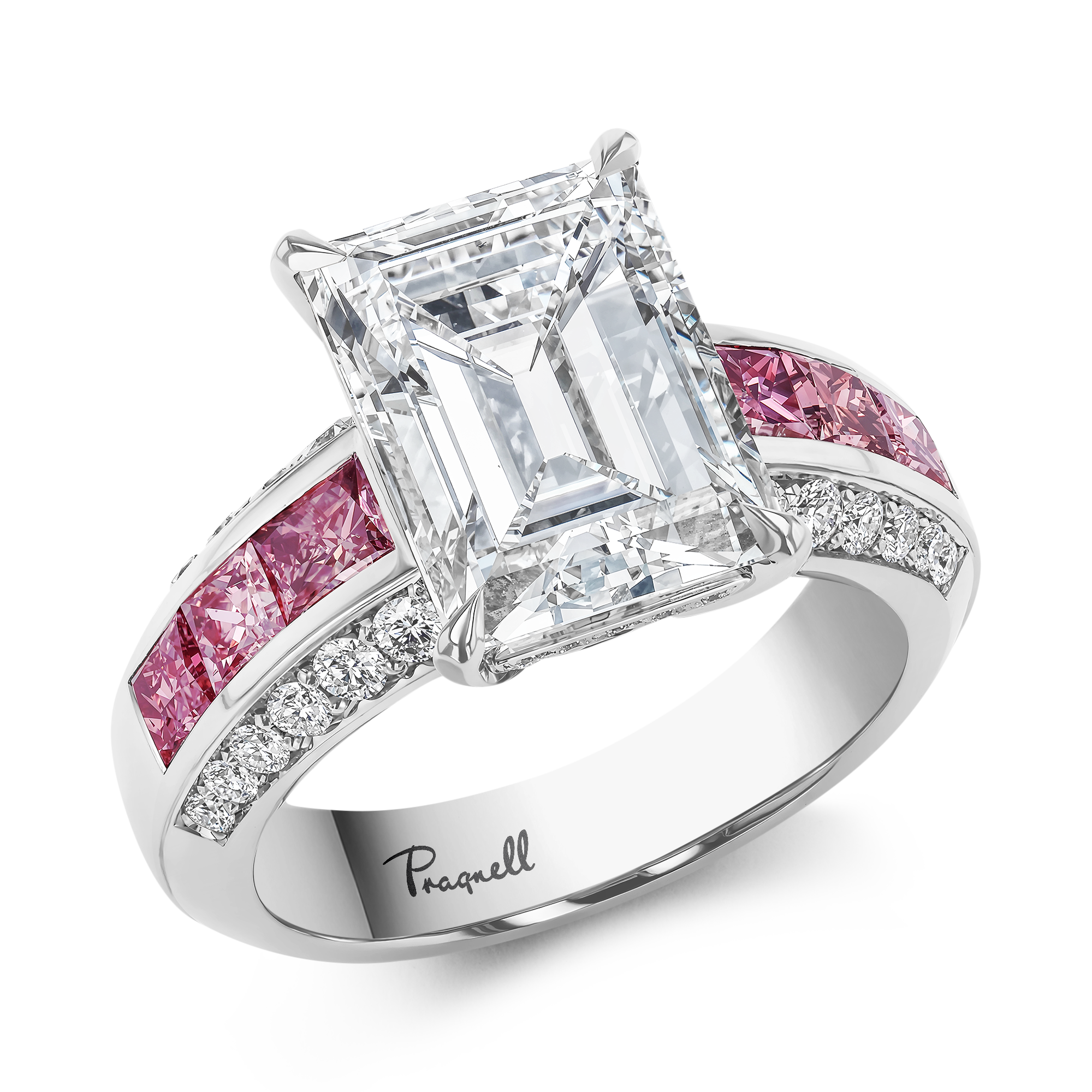 Masterpiece Emerald Cut 5.02ct Diamond and Fancy Pink Diamond Ring Emerald Cut, Claw Set_1