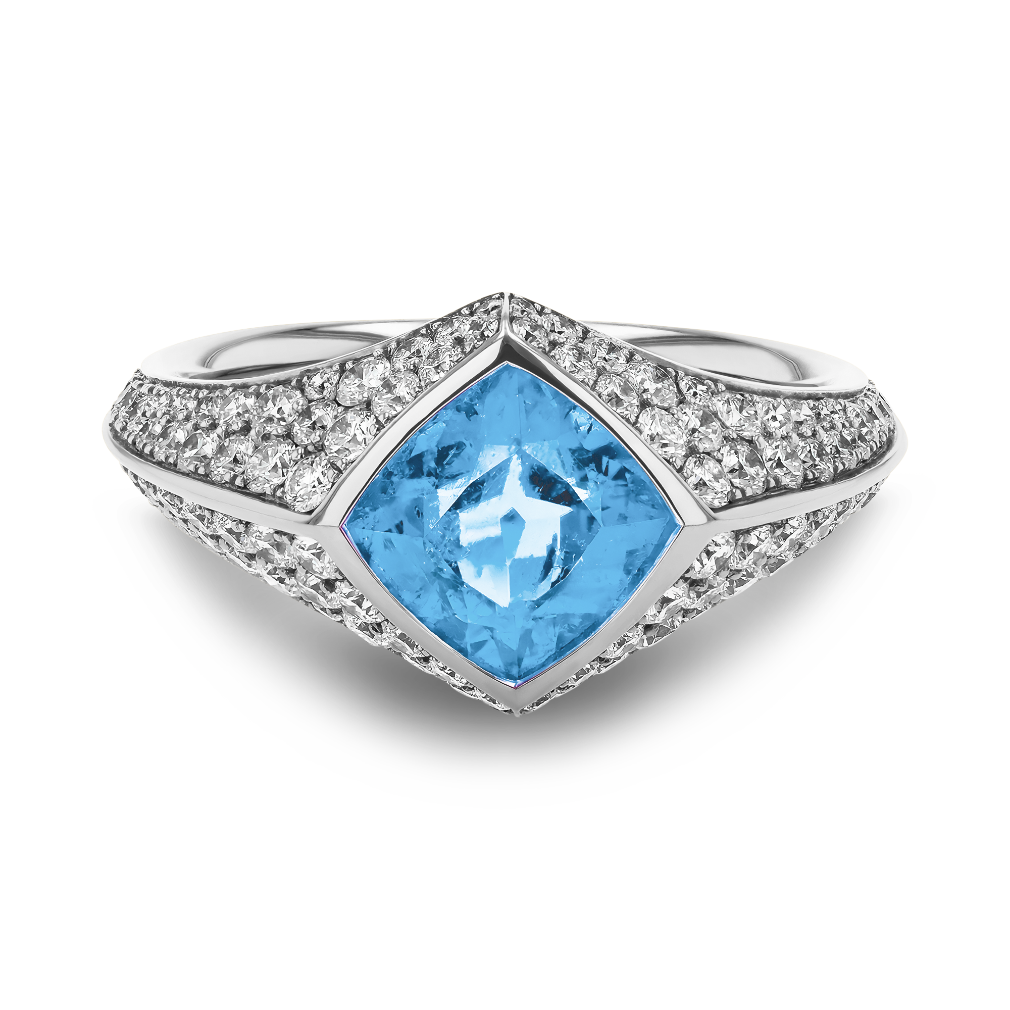 Square Cut 1.30ct Aquamarine and Diamond Ring in 18ct White Gold Square Cut, Rubover Set_2