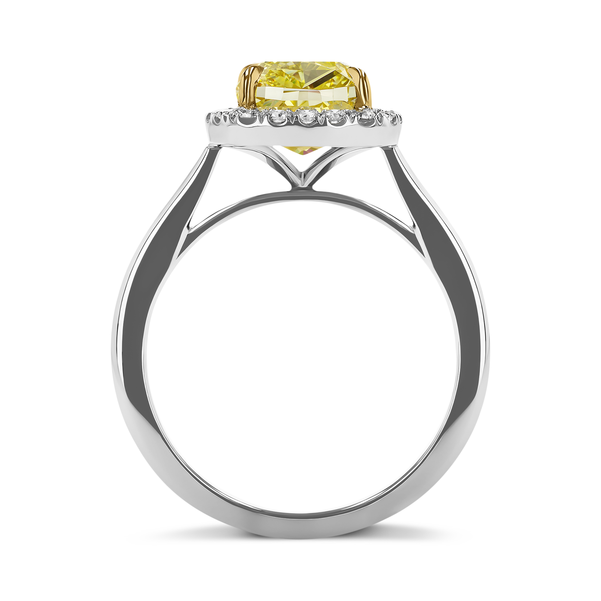 Cushion Cut 3.02ct Kimberley Fancy Intense Yellow Diamond Cluster Ring Cushion Modern & Brilliant Cut, Claw Set_3